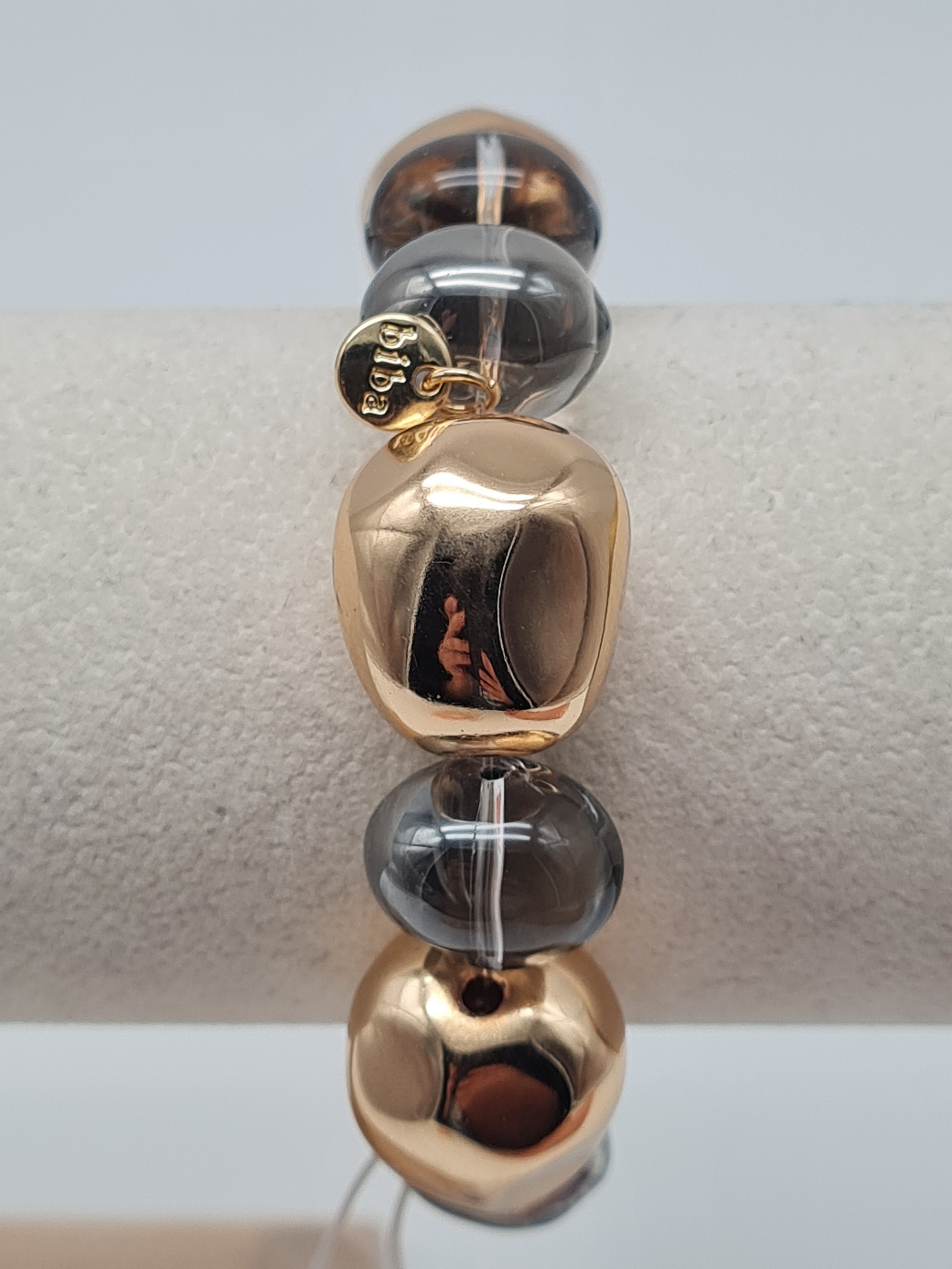 Biba Perlenarmband, mit Goldfarbene und Grau Transparente Organische Perlen