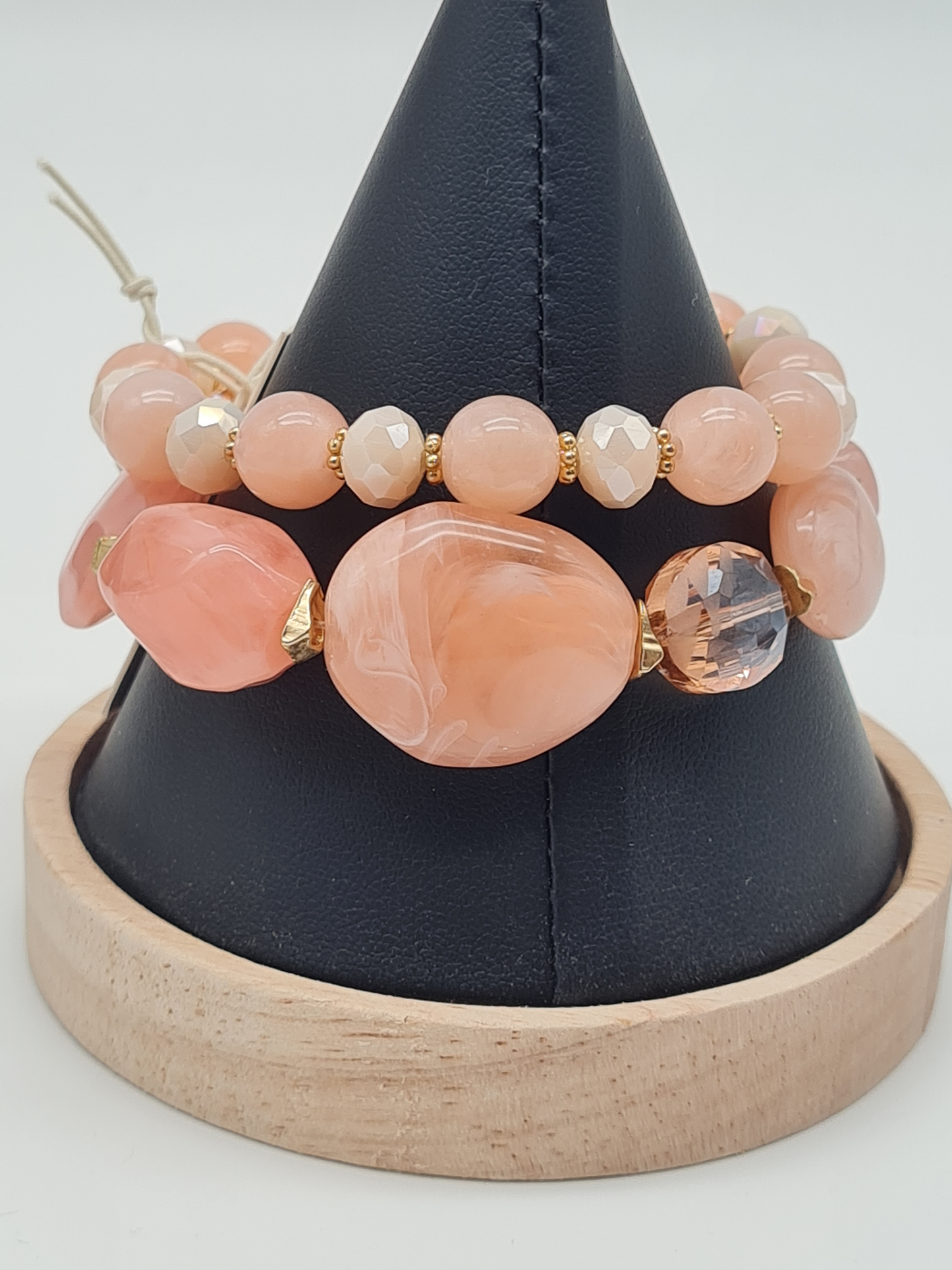 Biba Perlenarmband, Doppelkette mit verschieden Größen Rosa Perlen