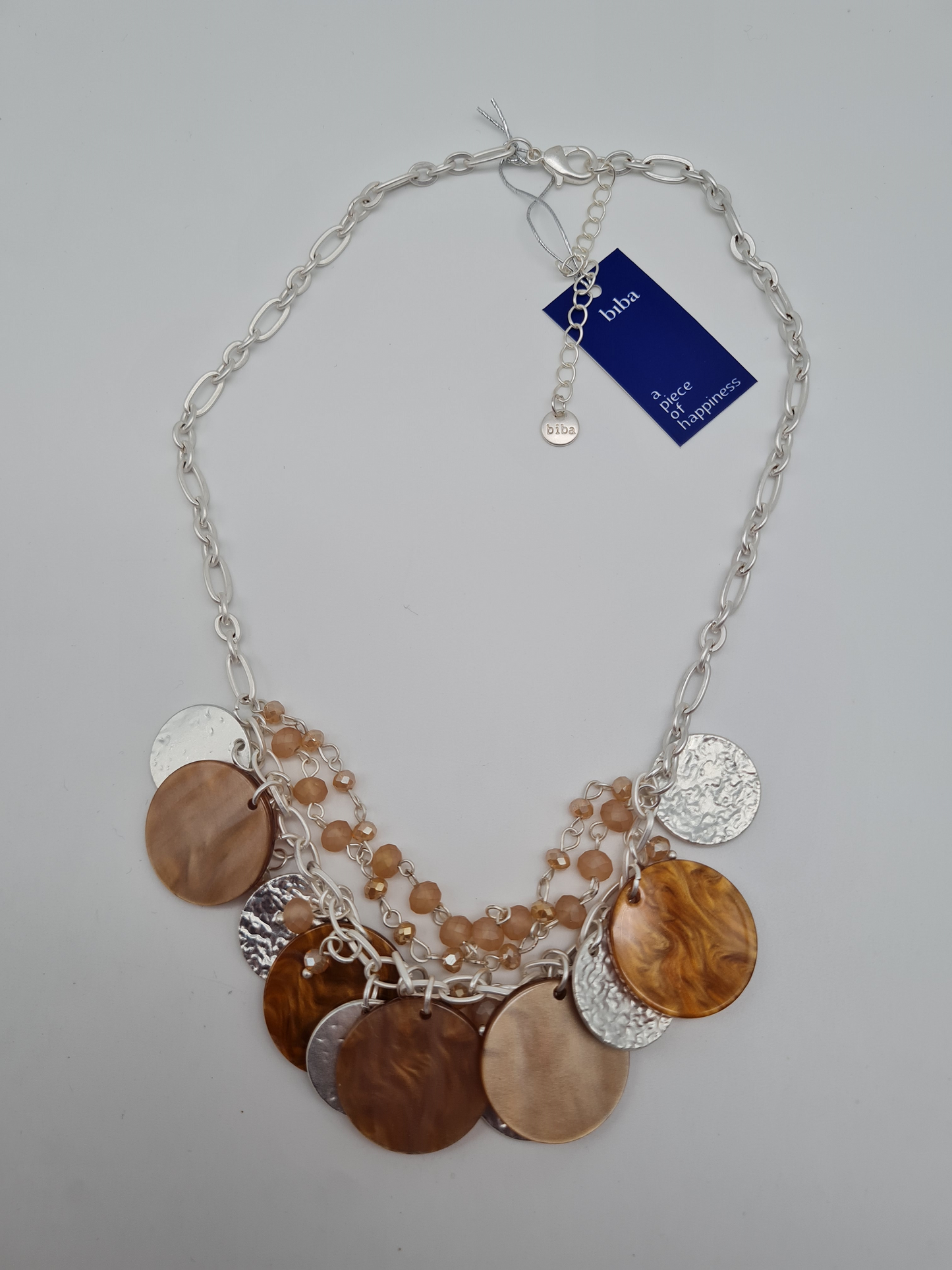 Biba Halskette Braun und Matt Silber mit kleine kette und Resin Perlen