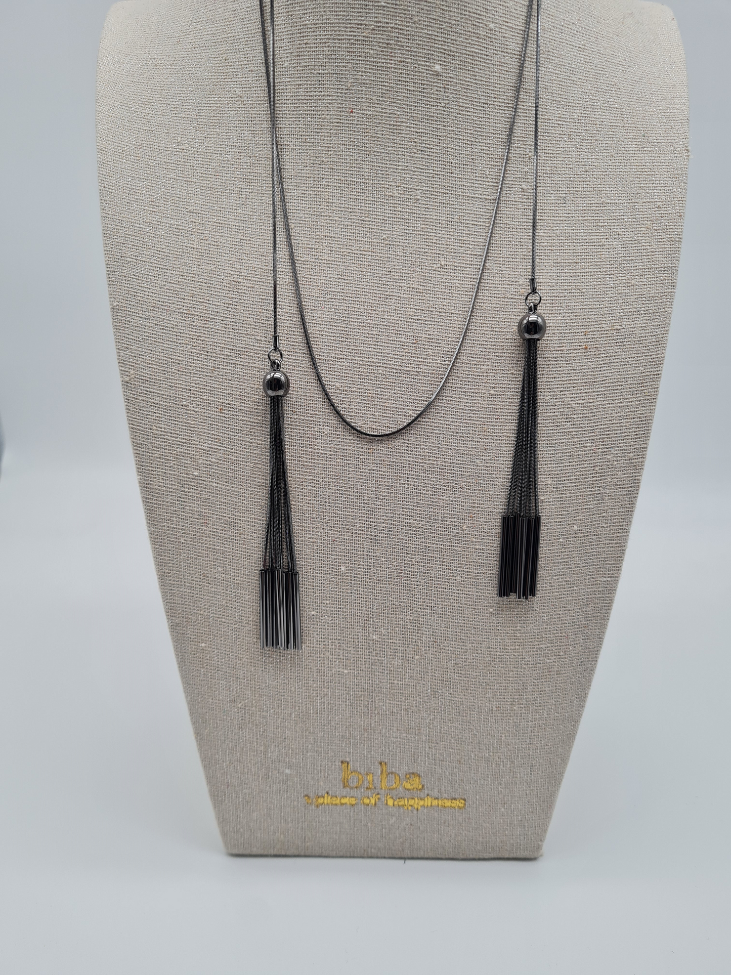 Biba Halskette Art Deco Stil, Filigran, Gun Metal Black, Stilvoll, Kombinierbar.