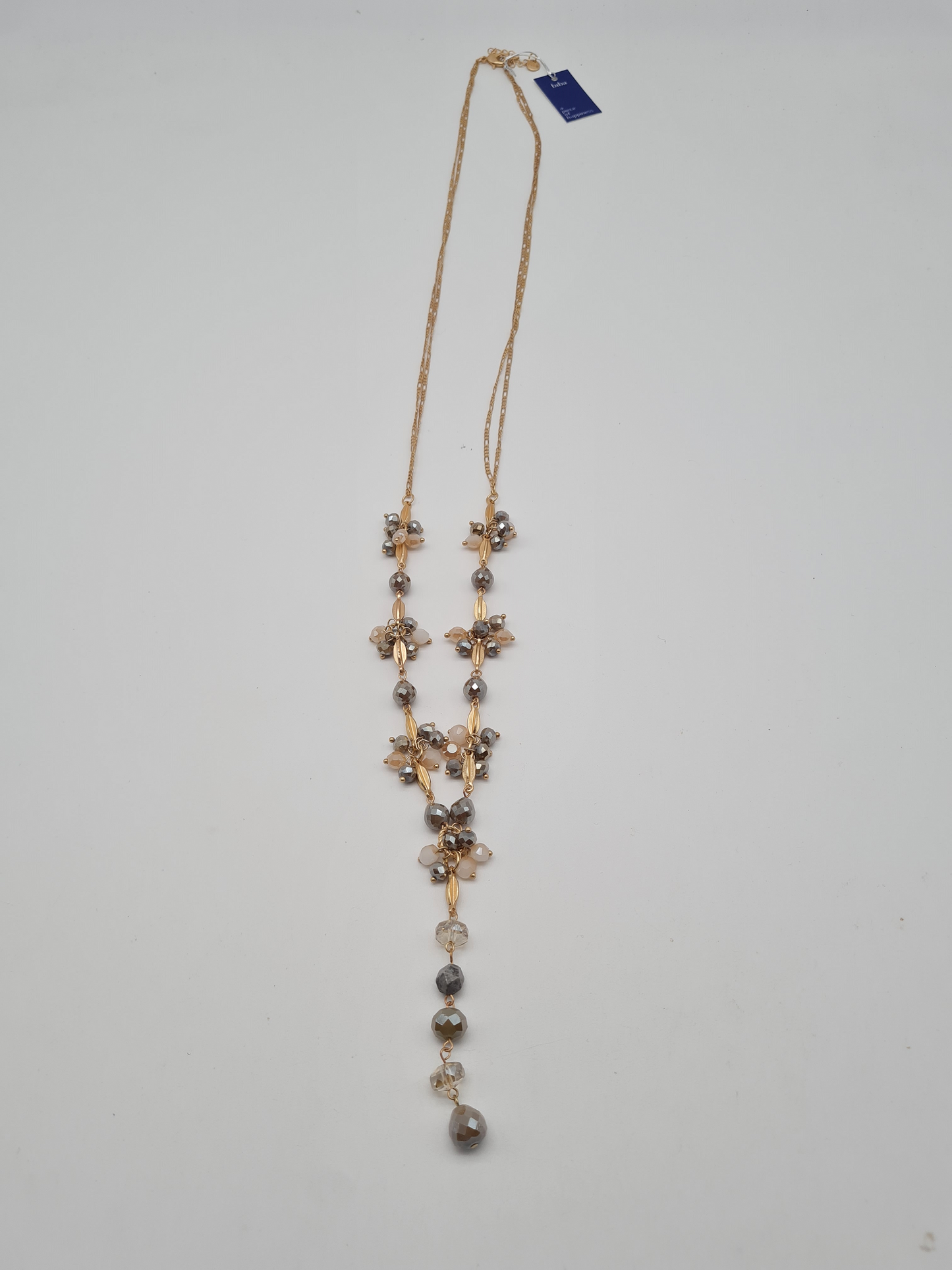 Biba Langhalskette Goldfarben mit Graue Crystal Perlen