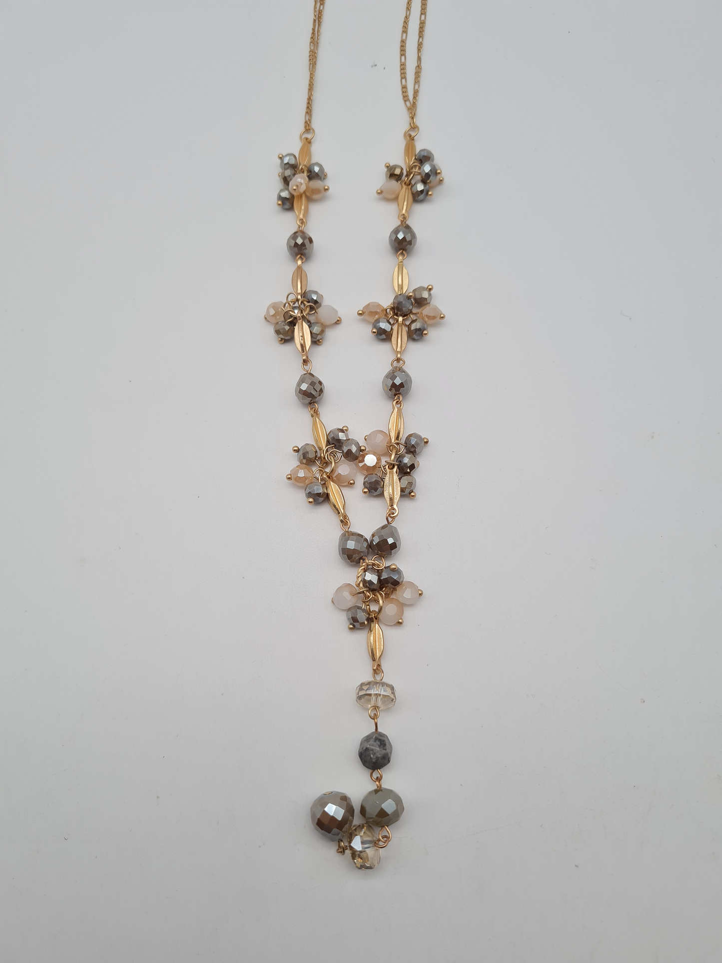 Biba Langhalskette Goldfarben mit Graue Crystal Perlen