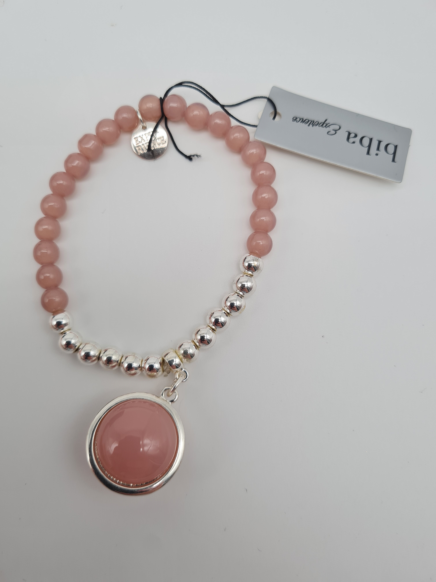 Biba Armband elastisch Filigran mit Anhänger Rosa und Silberfarben, Elegant
