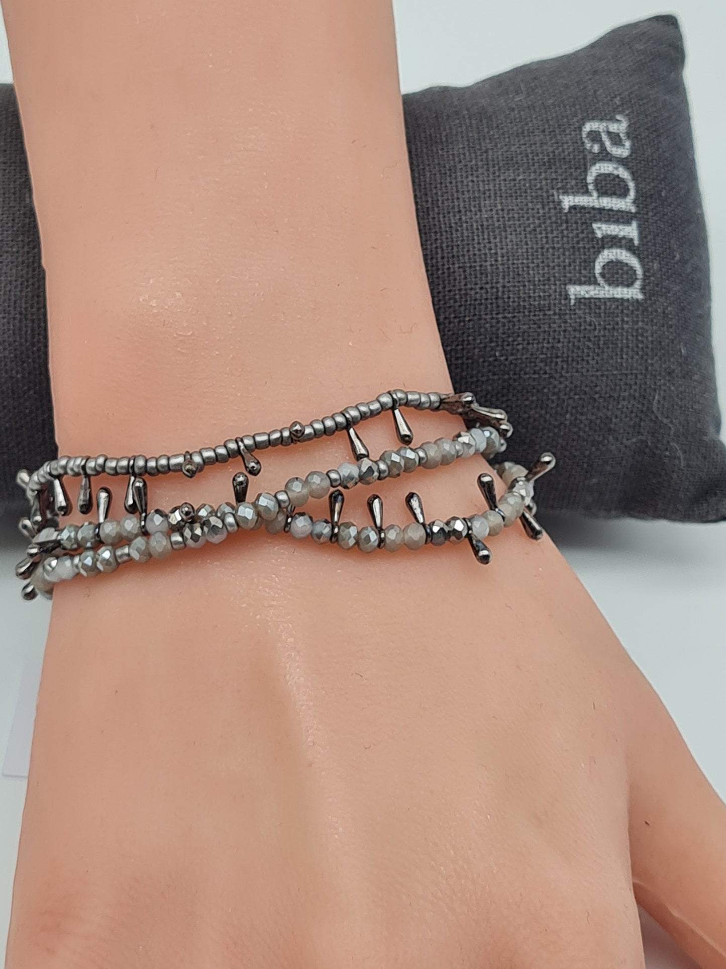 Biba 3-fach Armband Tropfenarmband Grau-töne