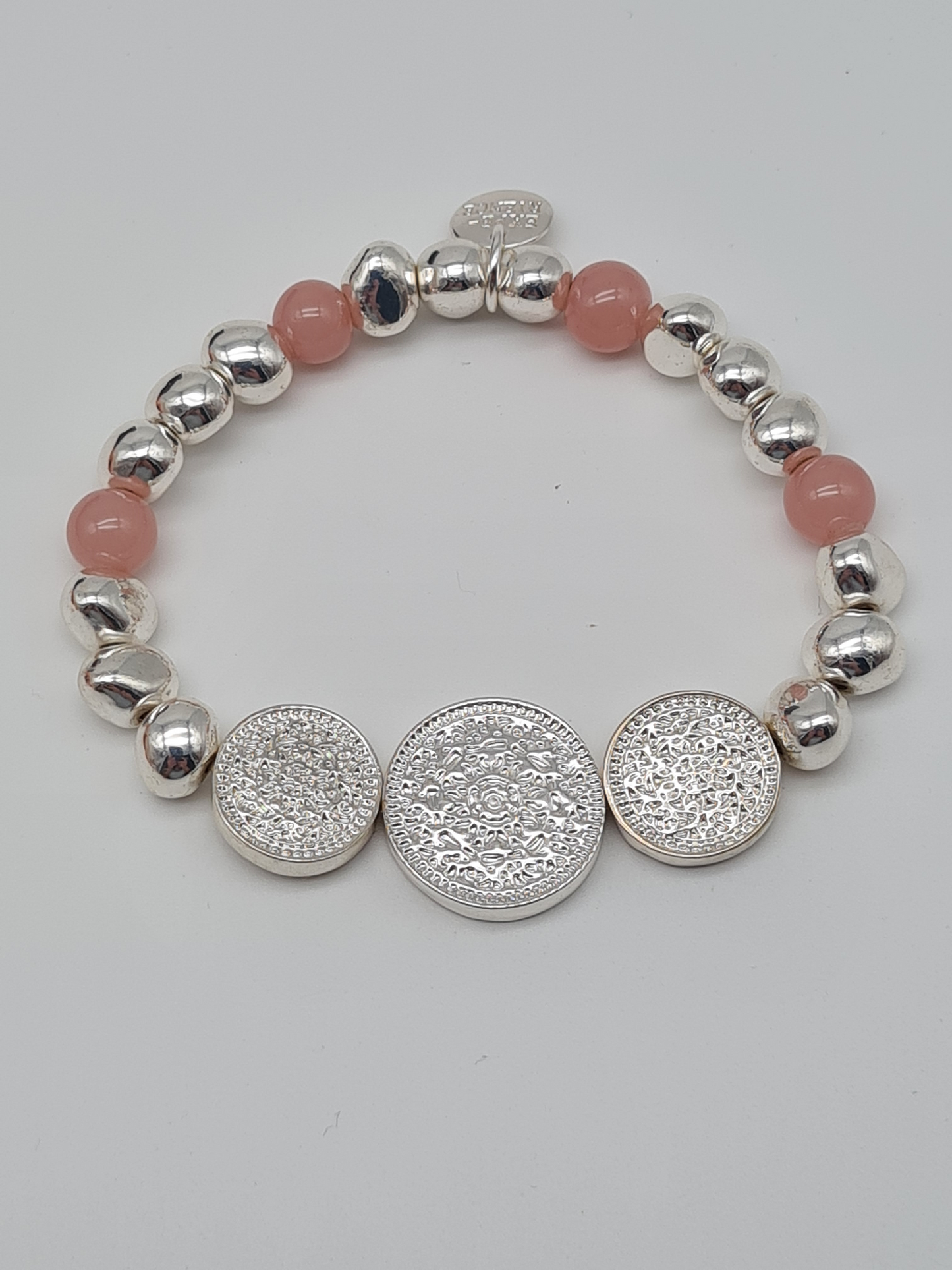 Biba Armband Silberfarben mit 3 ornamentale Kreise in Rosa oder Mausgrau