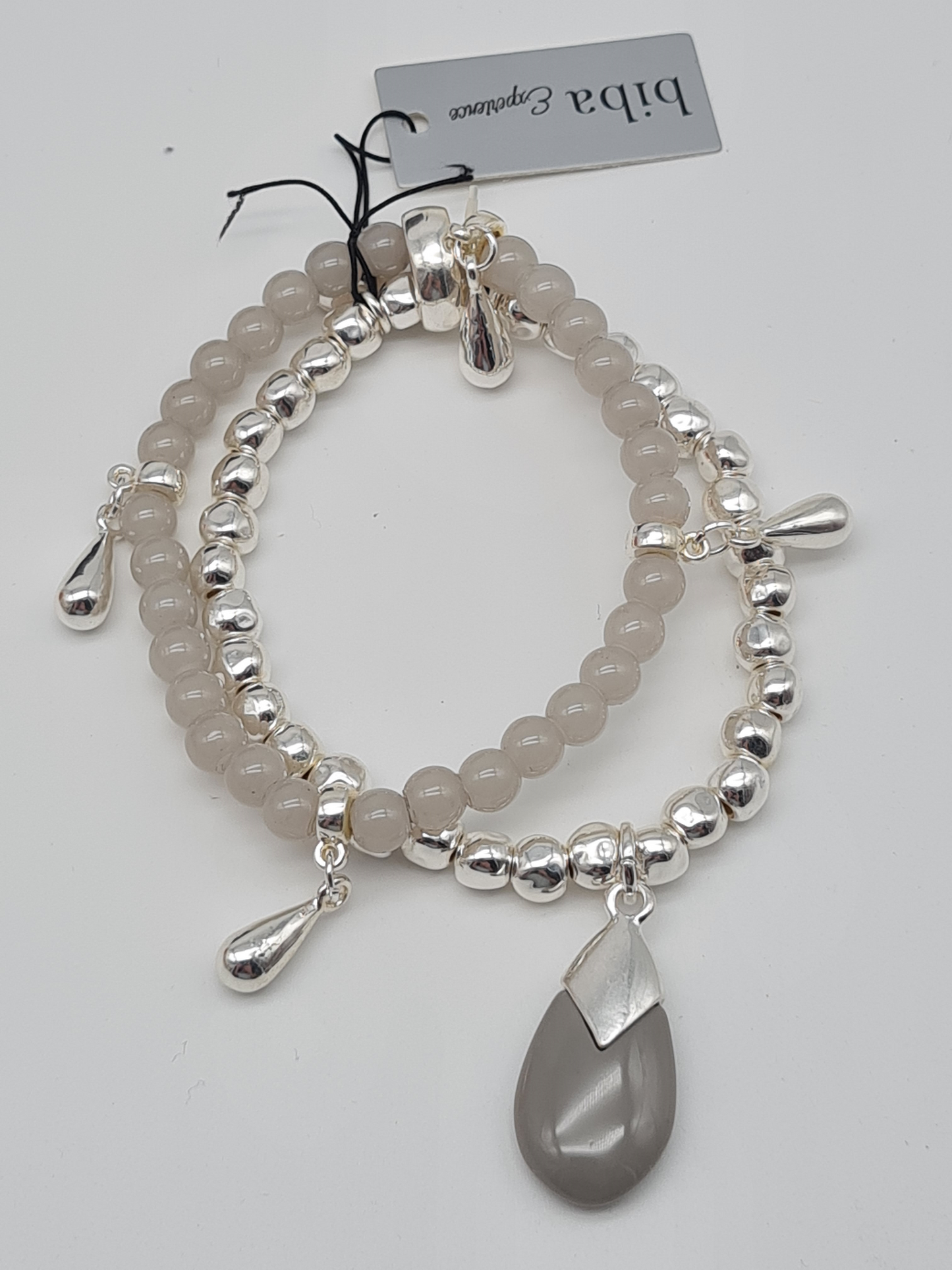 Biba Armband elastisch Silberfarbig mit Graue Jade Steinchen