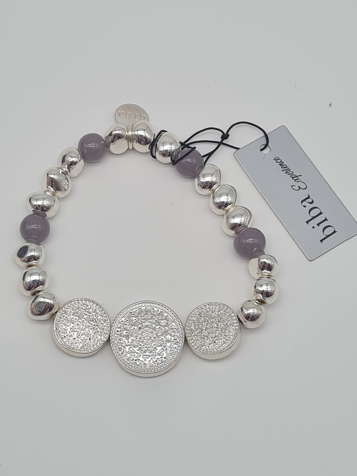 Biba Armband Silberfarben mit 3 ornamentale Kreise in Rosa oder Mausgrau