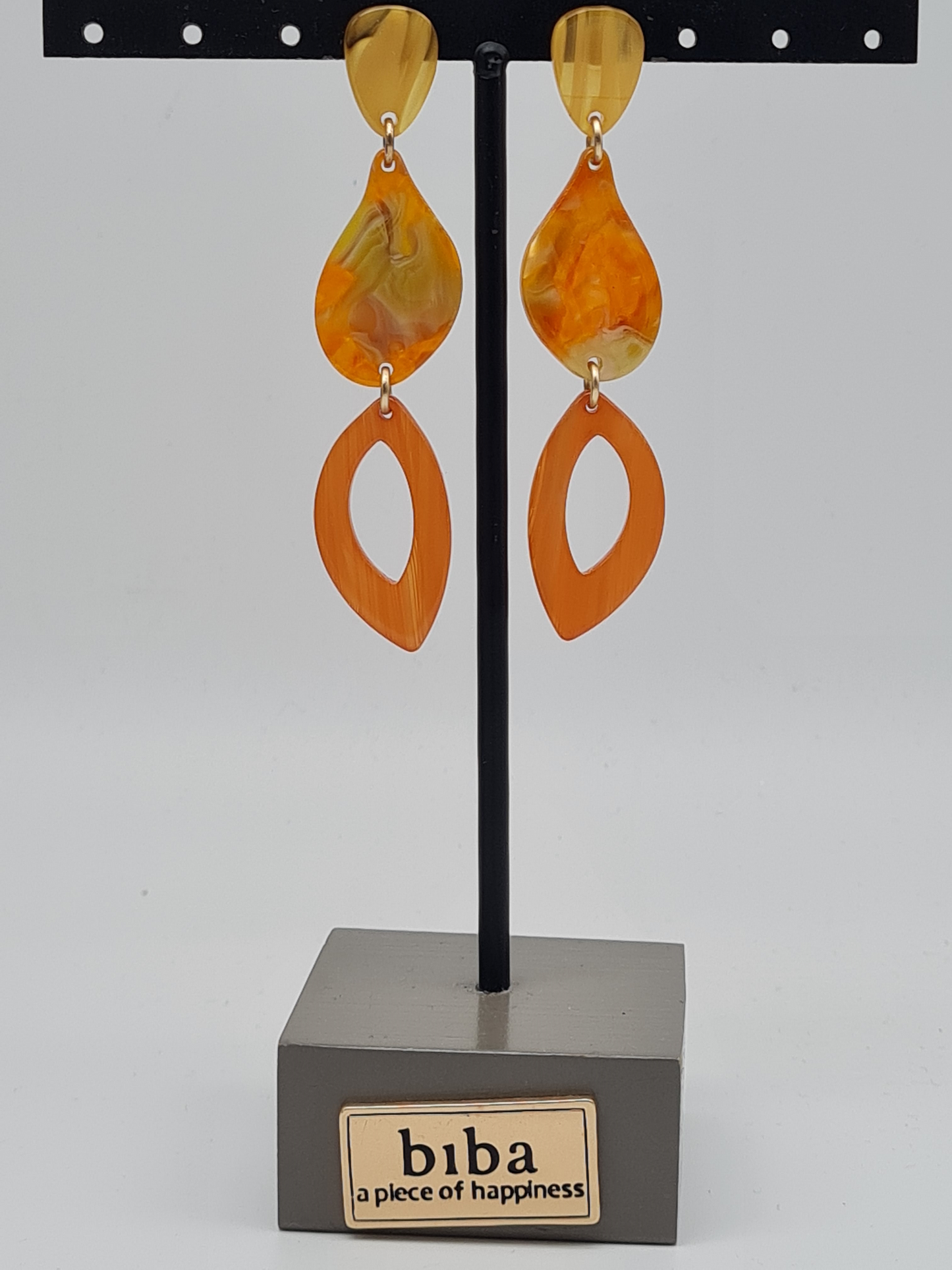 Biba Ohrringe, Ohrhänger, mehrfarbig, 7,5 cm, Orange, Goldfarben
