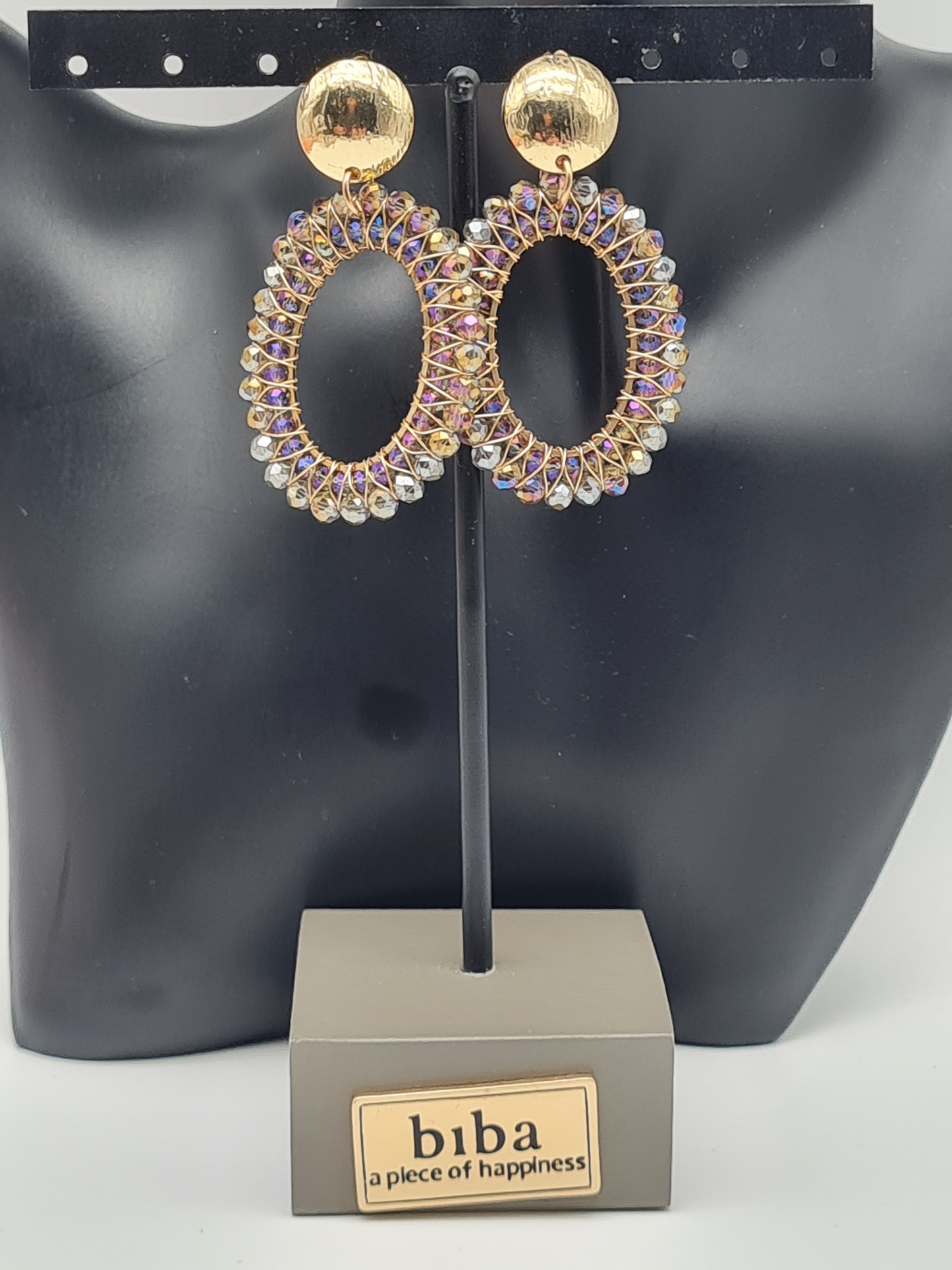 Biba Ohrringe, OhrhÀnger Oval mit eingebundene Crystal-Steinchen Bunt Irisierend