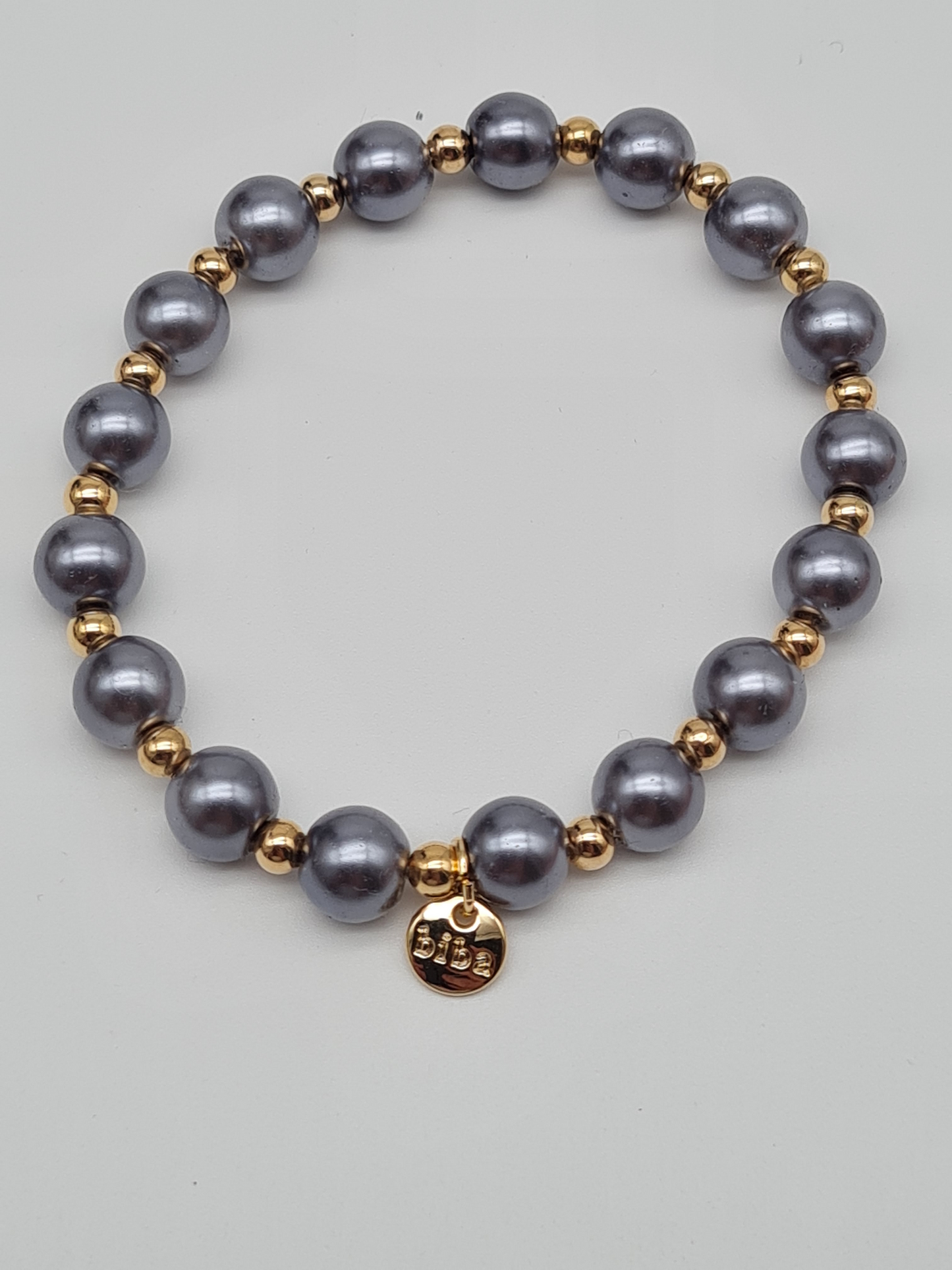 Biba Armband elastisch Grau mit Goldfarben in 2 Größen