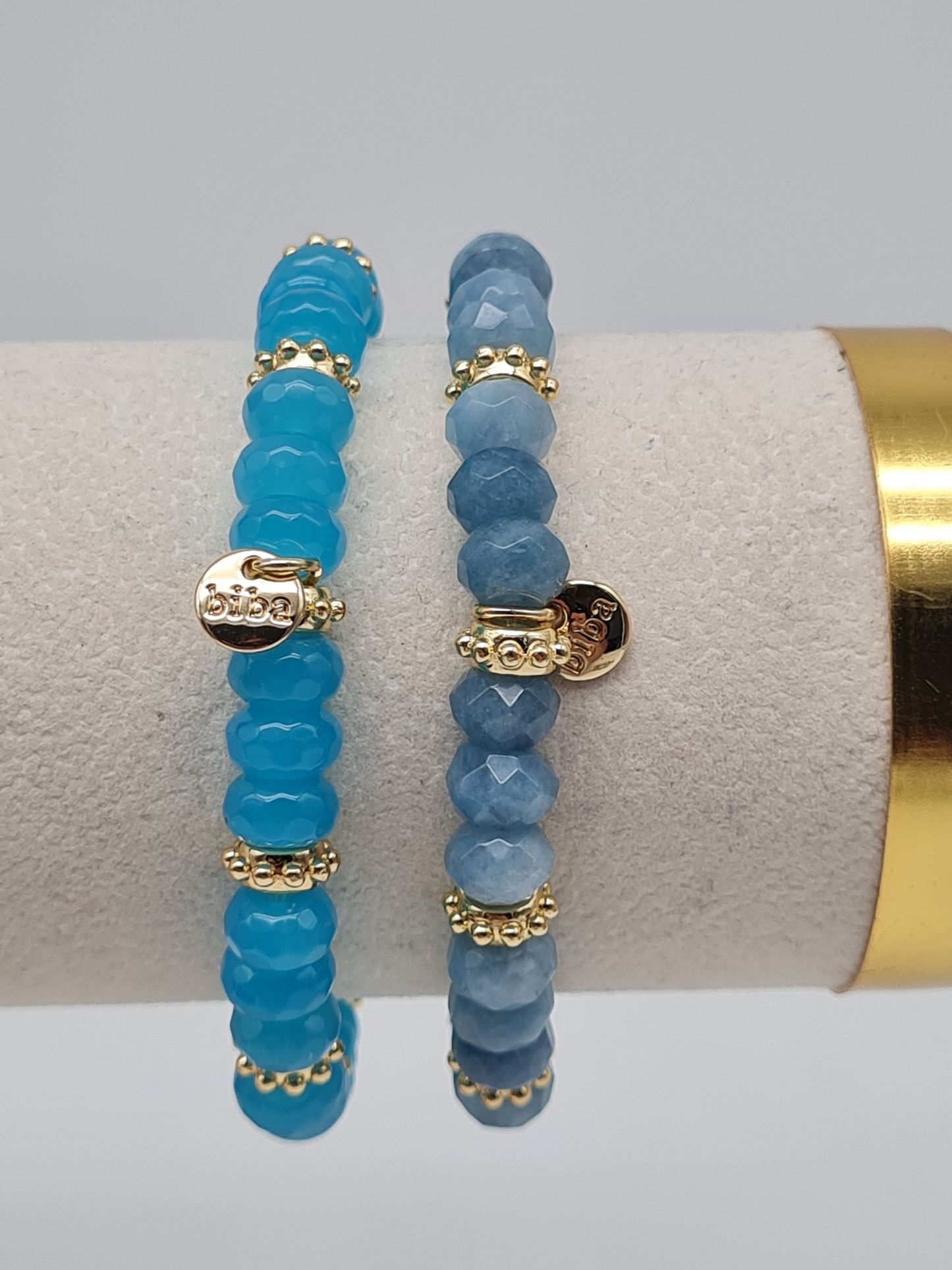 Biba Armband elastisch Blau oder Jeansblau mit Goldene Elementen