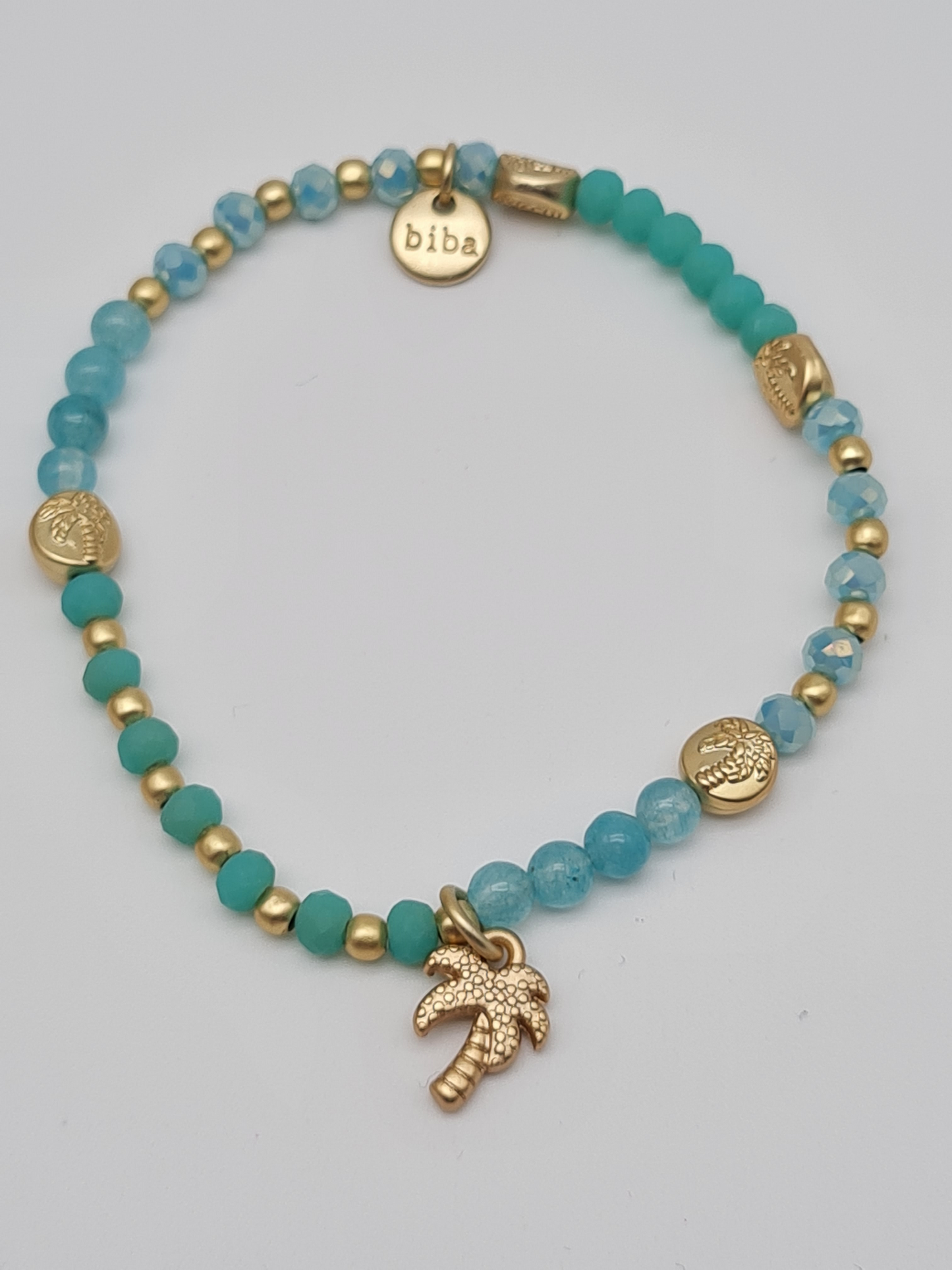 Biba Armband elastisch Creme, Türkis, mit Anhänger Seestern, Palme oder Kaktus