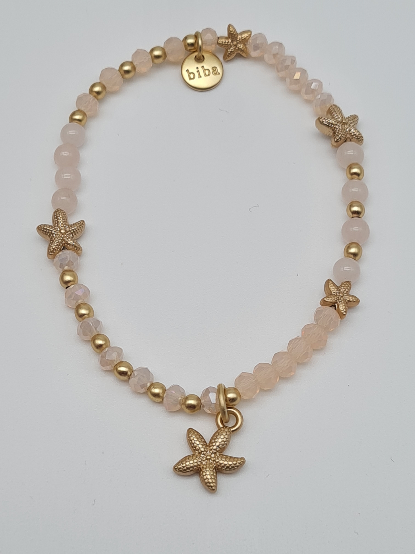Biba Armband elastisch Creme, Türkis, mit Anhänger Seestern, Palme oder Kaktus