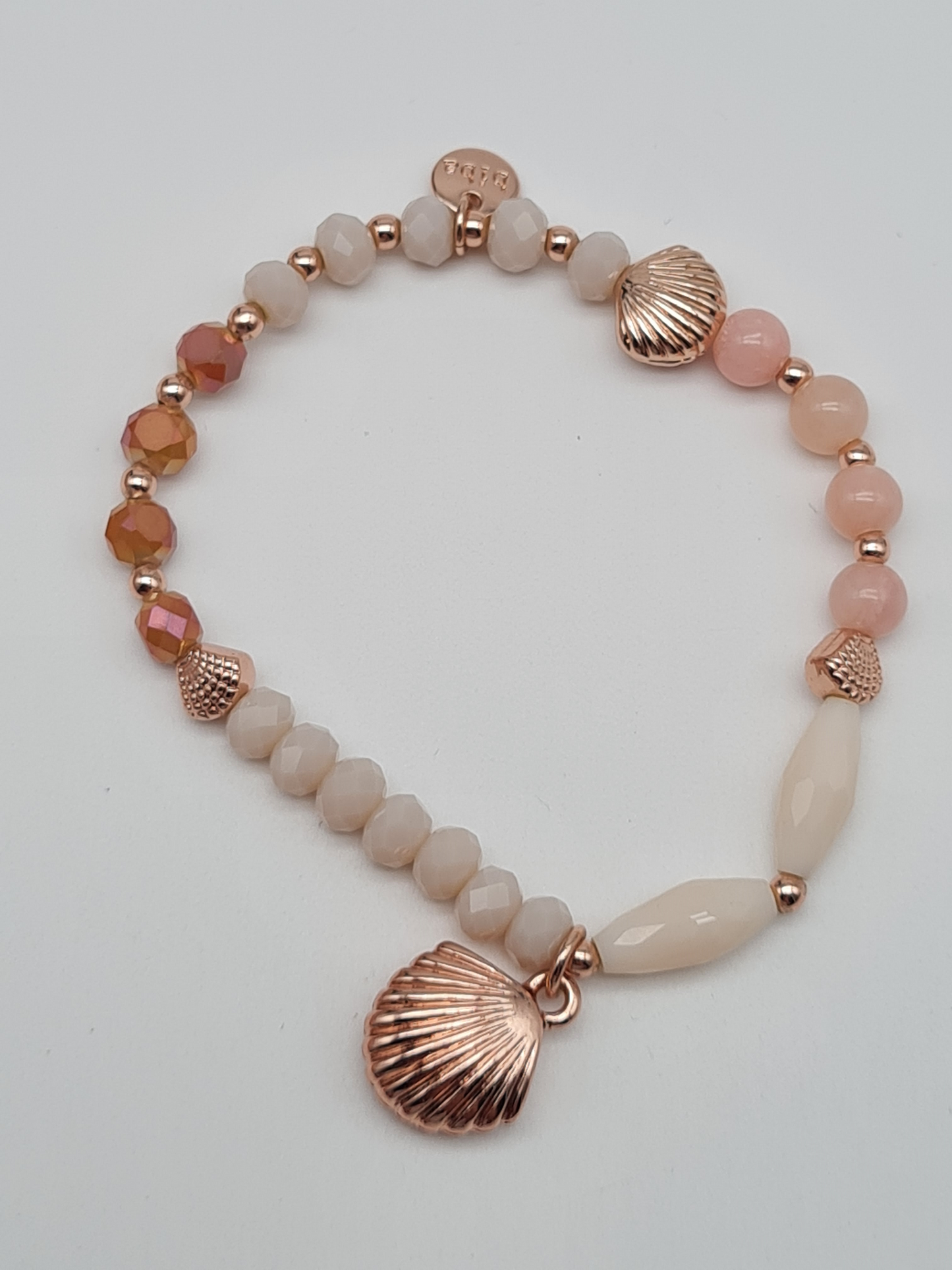 Biba Armband elastisch Perlmutt und Goldkupfer, verschiedene Zierelementen