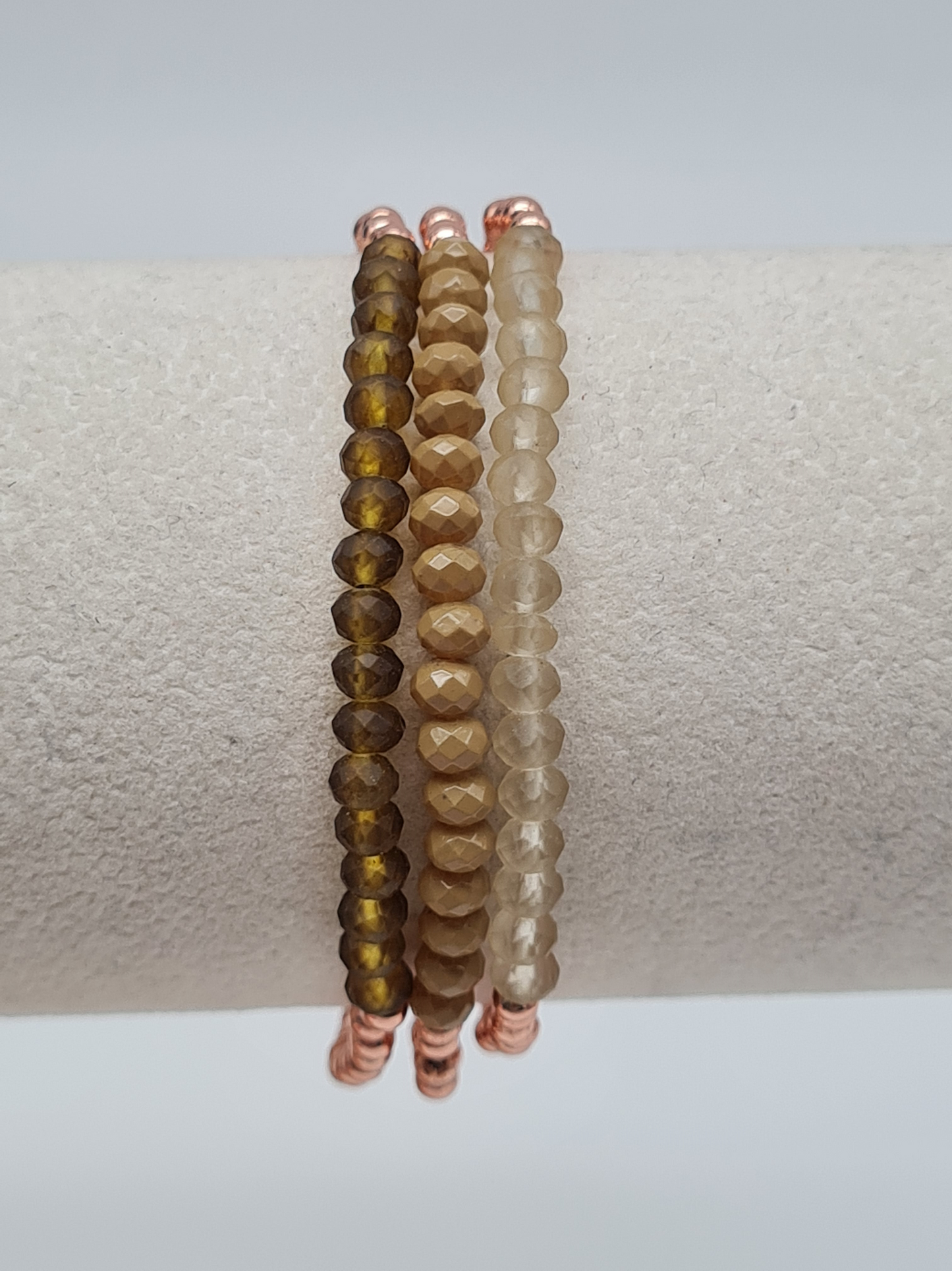 Biba Armband elastisch 3 filigrane Armbänder in 3 Grüntöne und Goldkupfer