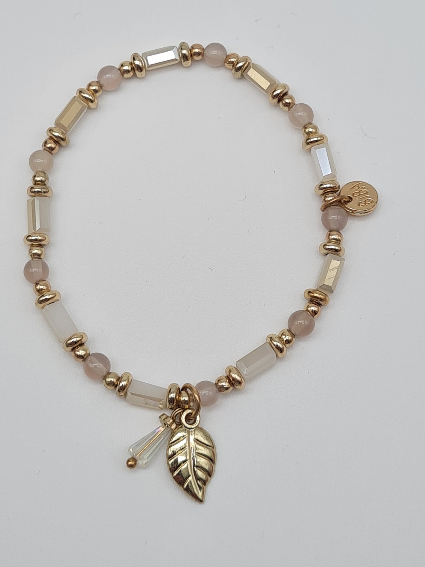 Biba Armband elastisch Pastelltöne mit Blatt-Anhänger