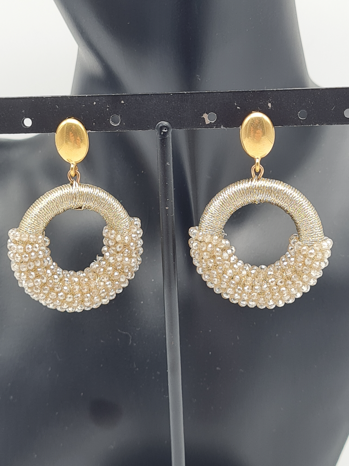 Wauw Ohrhänger Ohrringe Goldfarben Champagner Crystal Statement Nickelfrei