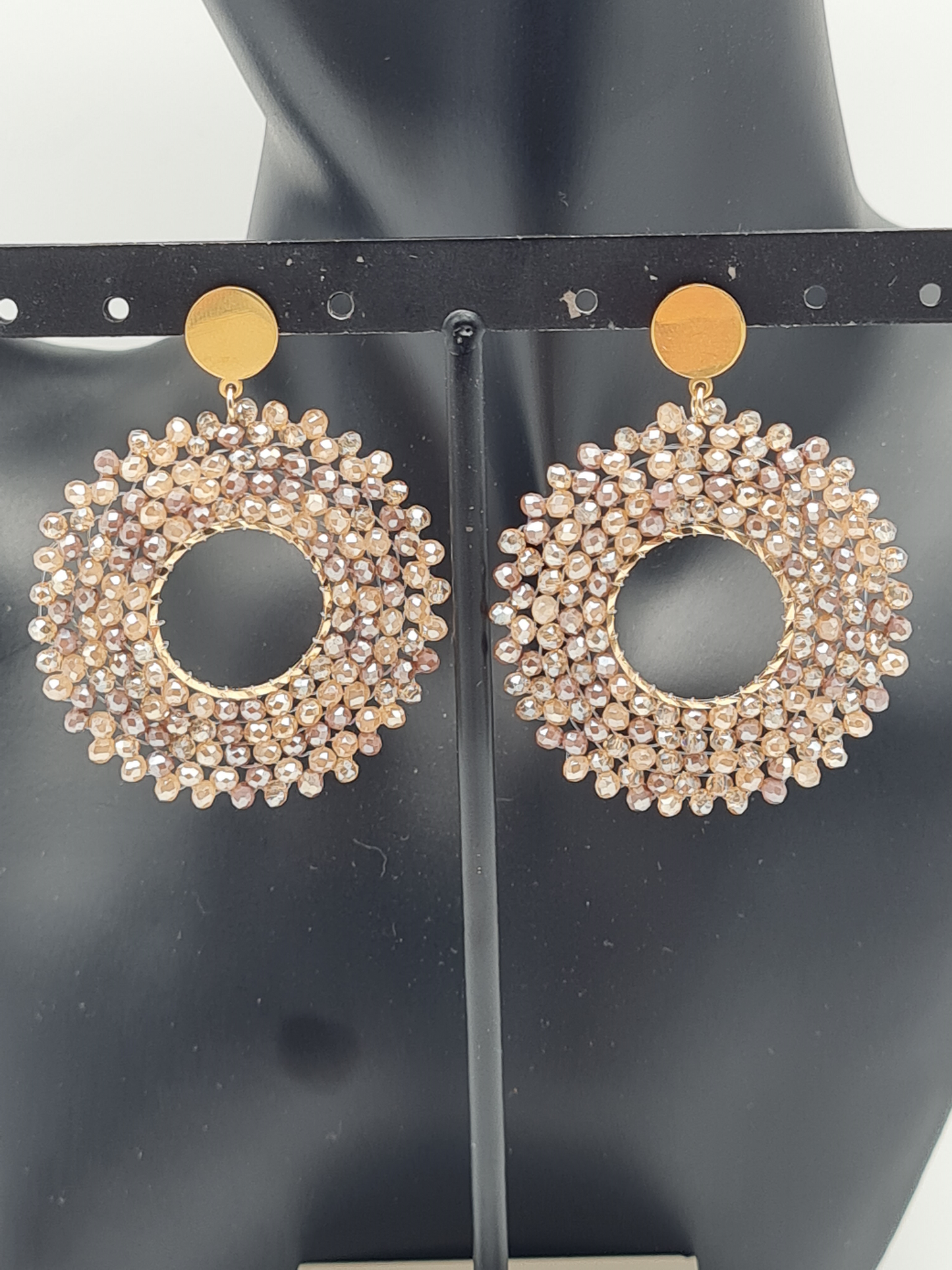 Wauw Ohrhänger Ohrringe Goldfarben Beige Crystal Statement Nickelfrei Lila Grau