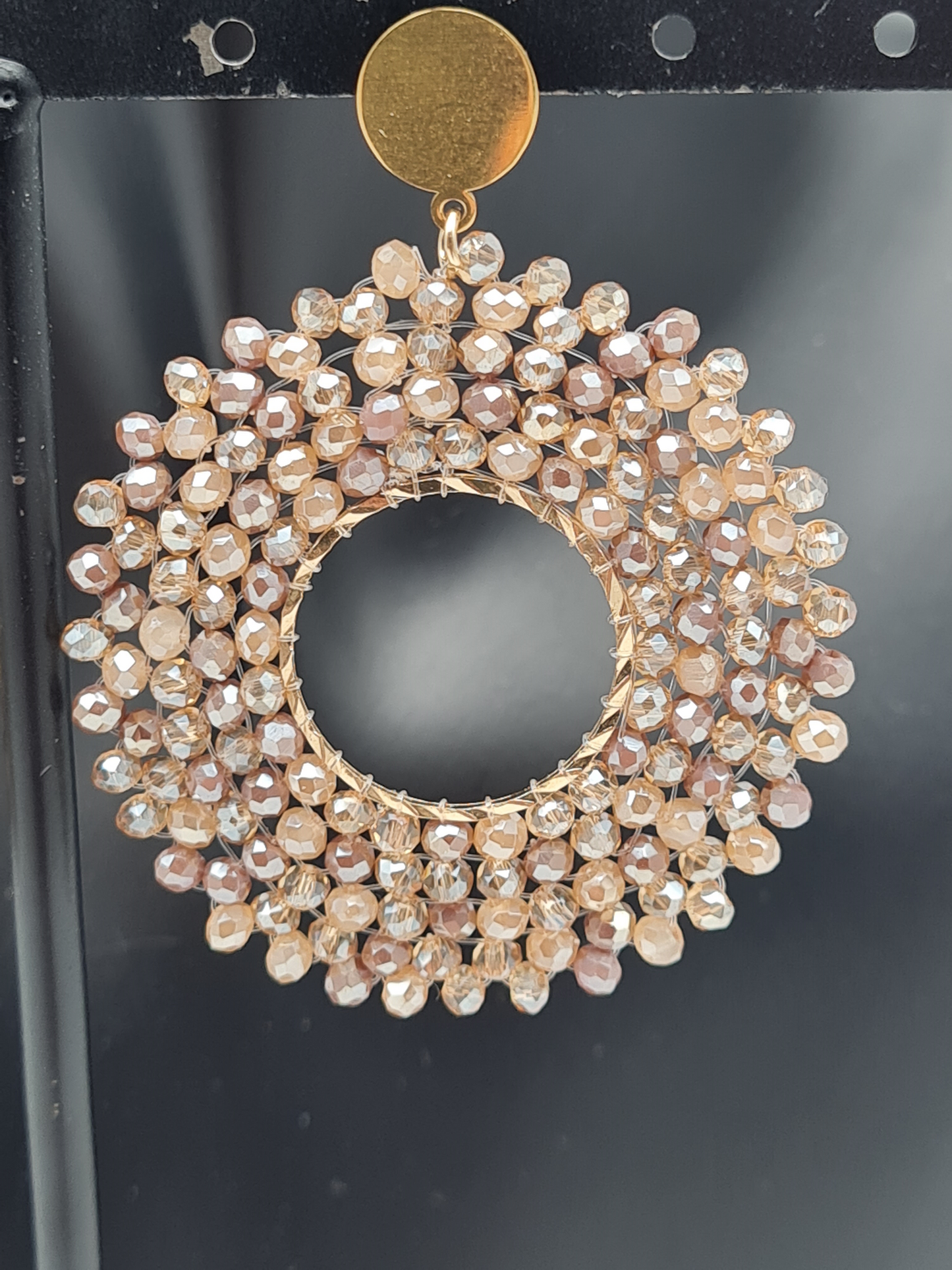 Wauw Ohrhänger Ohrringe Goldfarben Beige Crystal Statement Nickelfrei Lila Grau