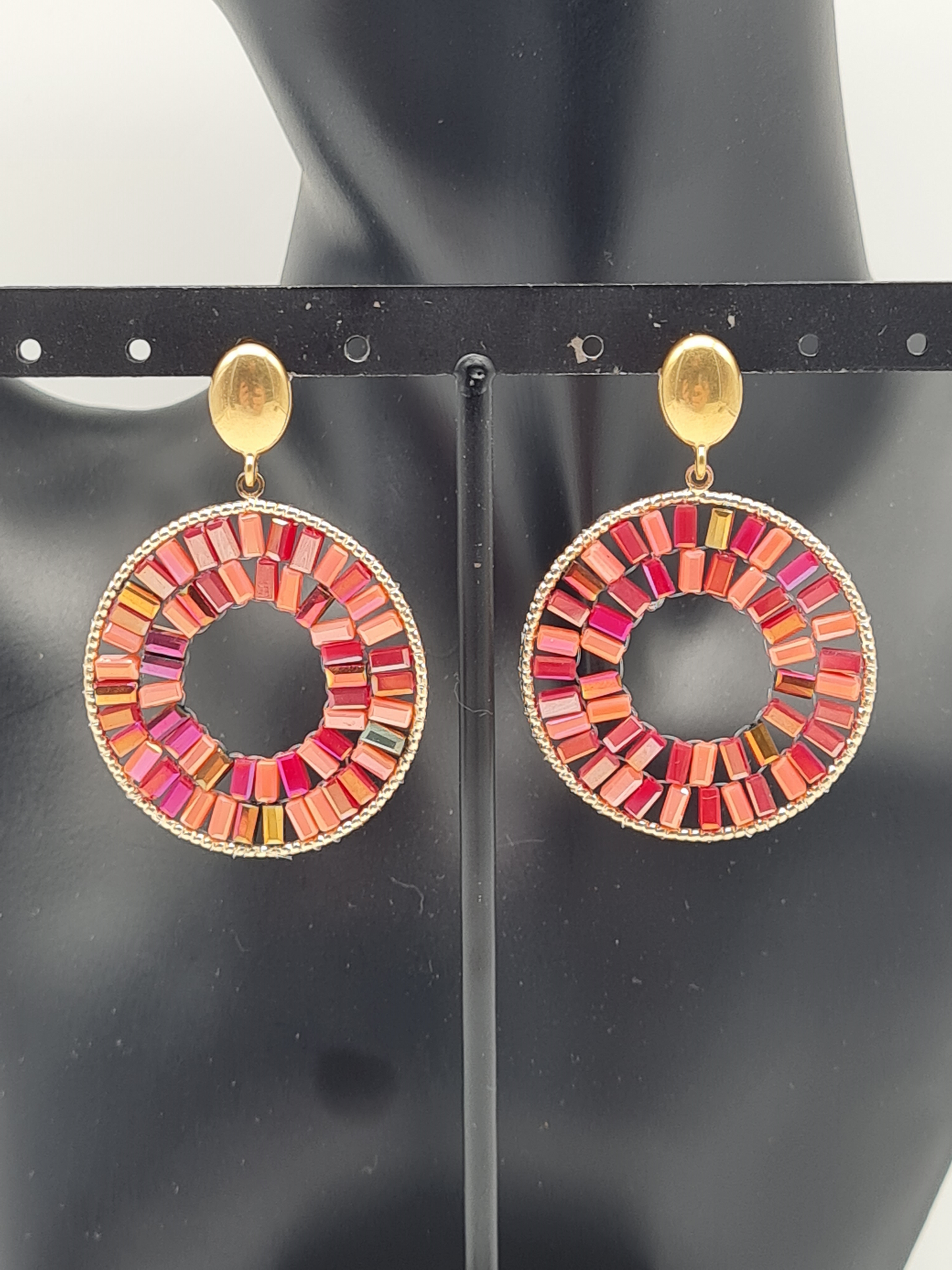 Wauw Ohrhänger Ohrringe Goldfarben Rot Orange Crystal Statement Nickelfrei
