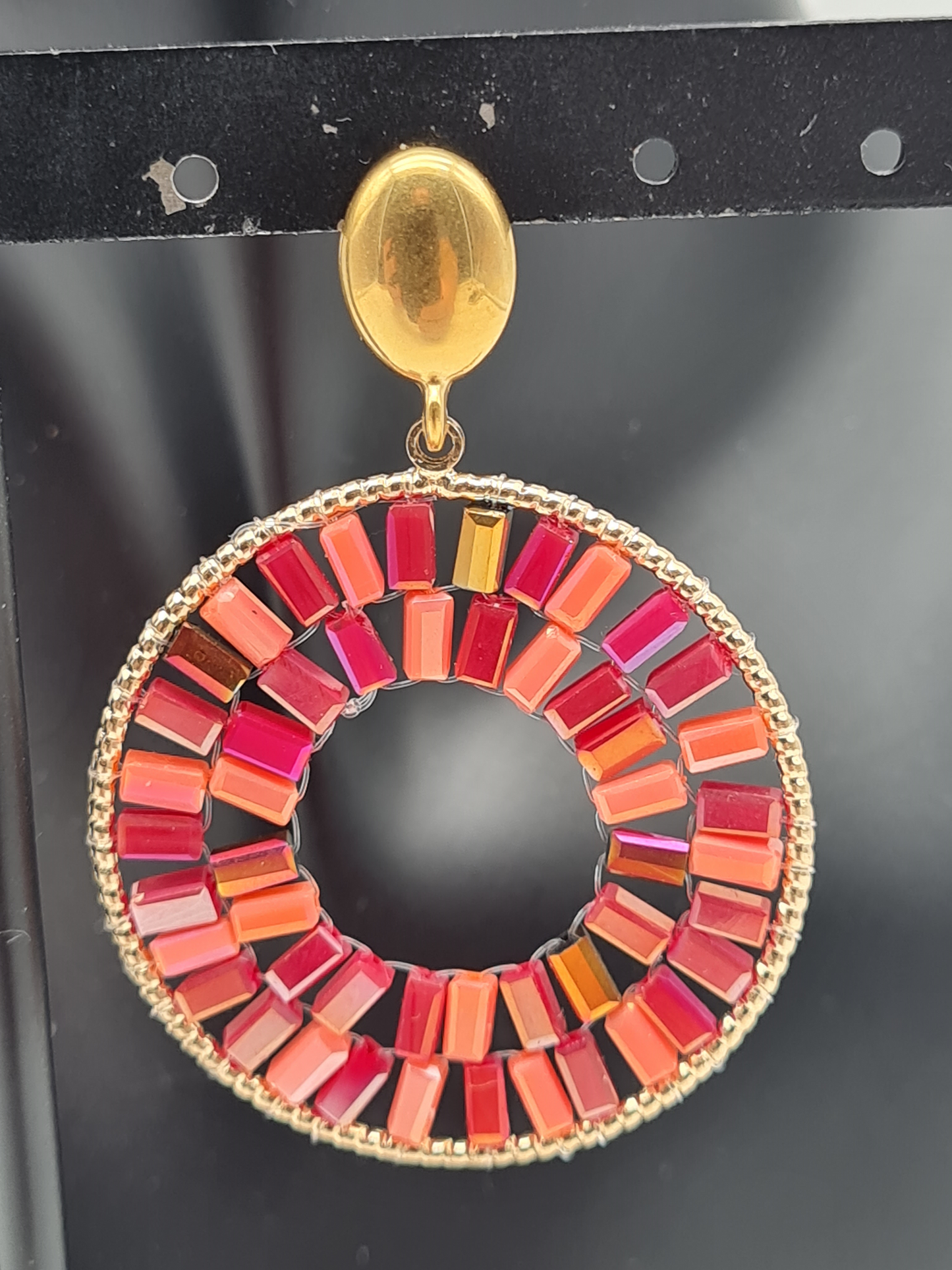 Wauw Ohrhänger Ohrringe Goldfarben Rot Orange Crystal Statement Nickelfrei