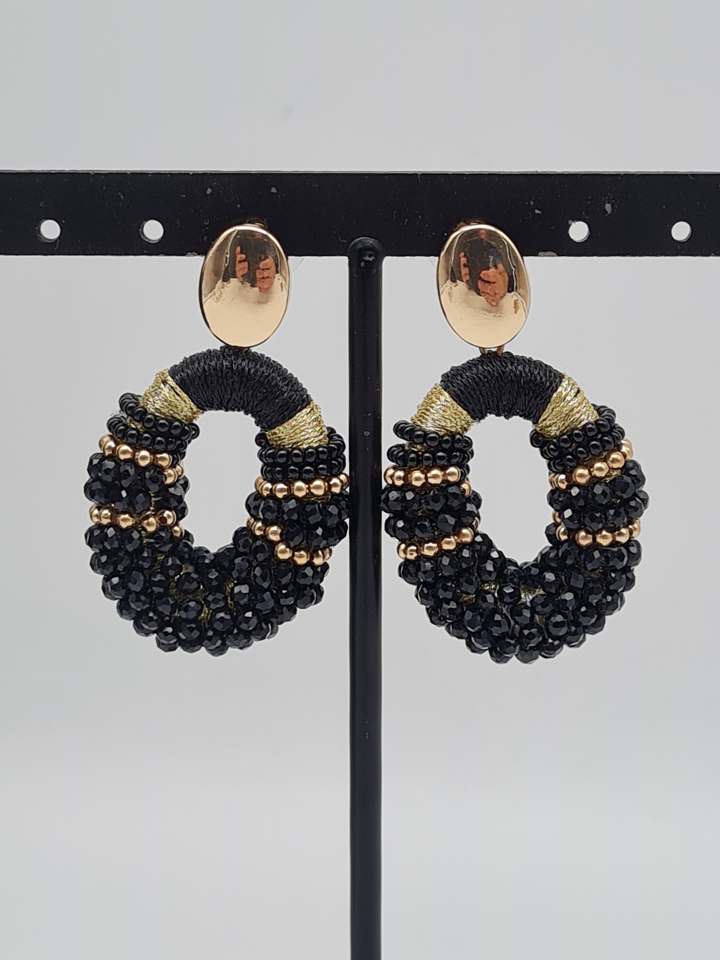 Wauw Ohrhänger Ohrringe Goldfarben Oval Schwarz Gold Statement Nickelfrei