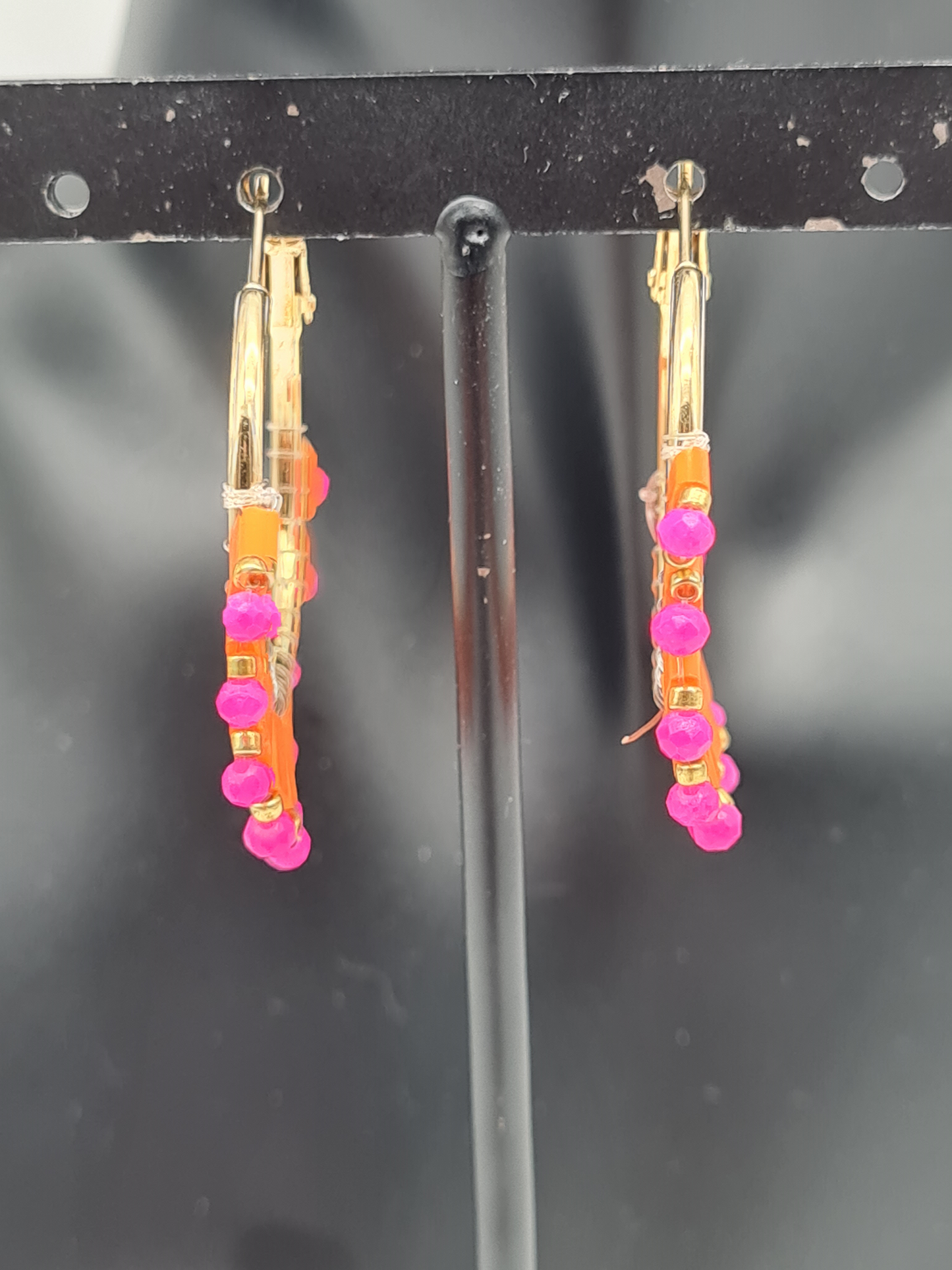 Wauw Ohrhänger Ohrringe Goldfarben Creolen Orange Pink Nickelfrei