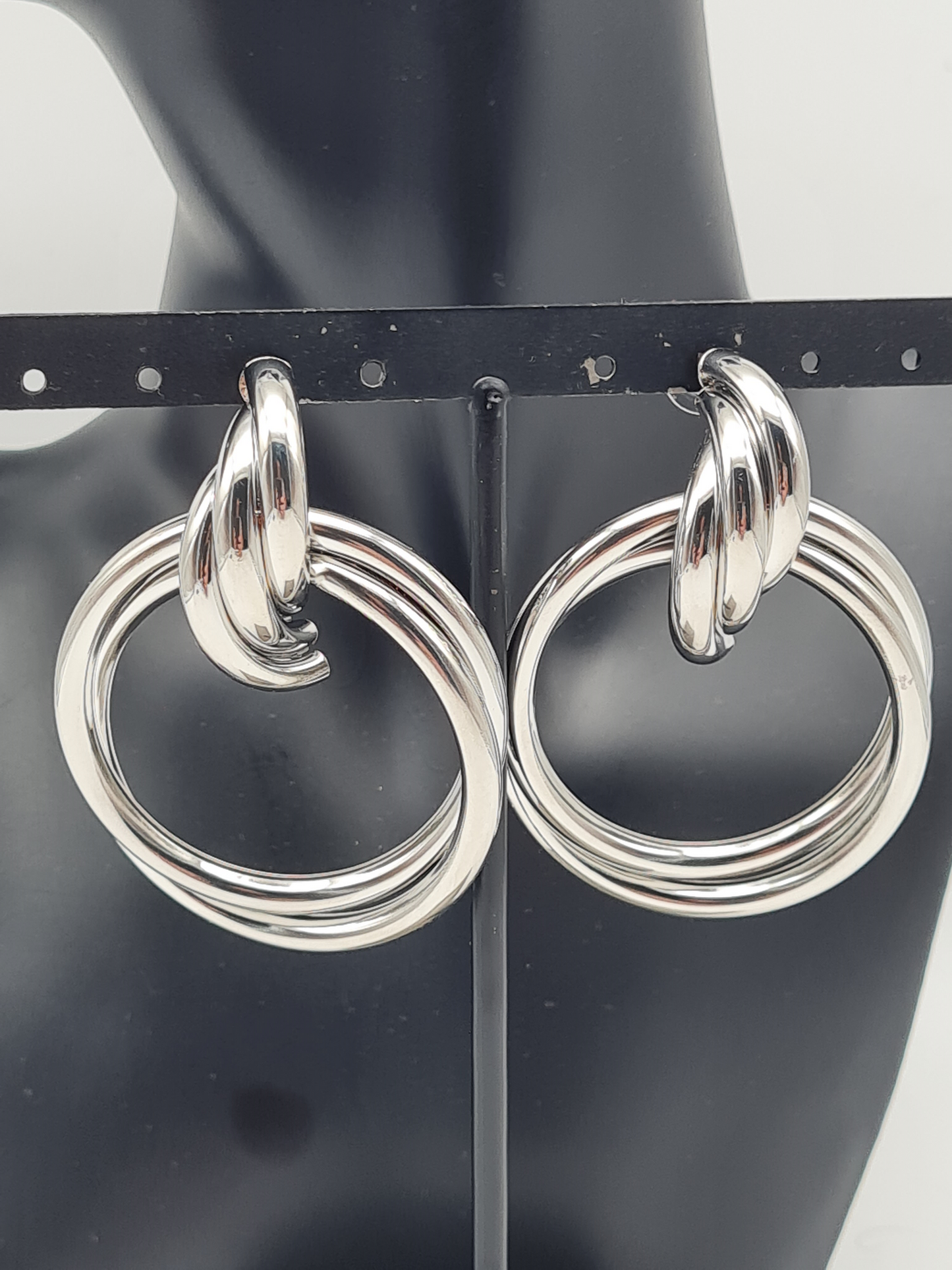 Yehwang Ohrringe doppelten Ringe Creolen Ohrhänger silberfarben nickelfrei