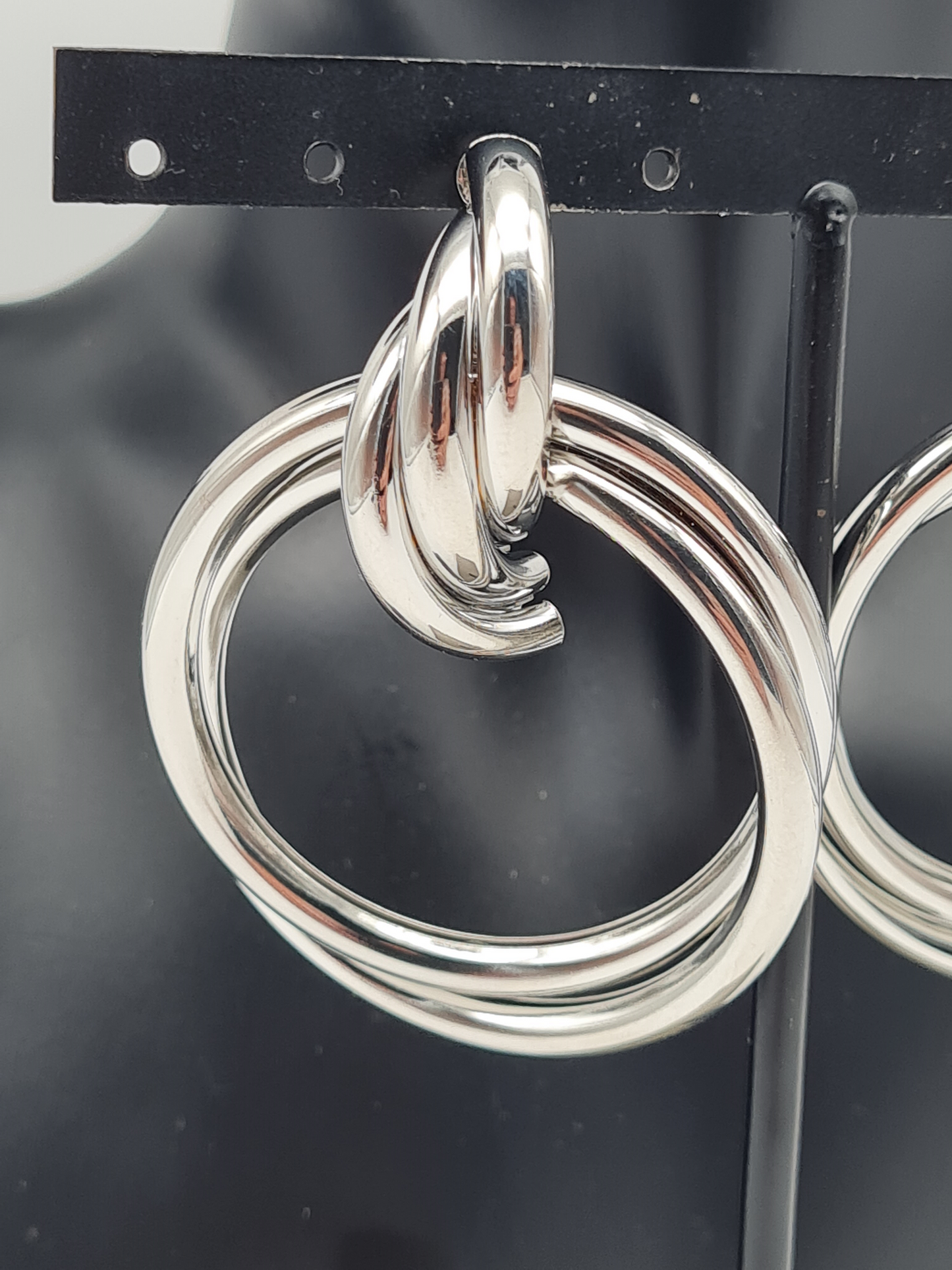 Yehwang Ohrringe doppelten Ringe Creolen Ohrhänger silberfarben nickelfrei