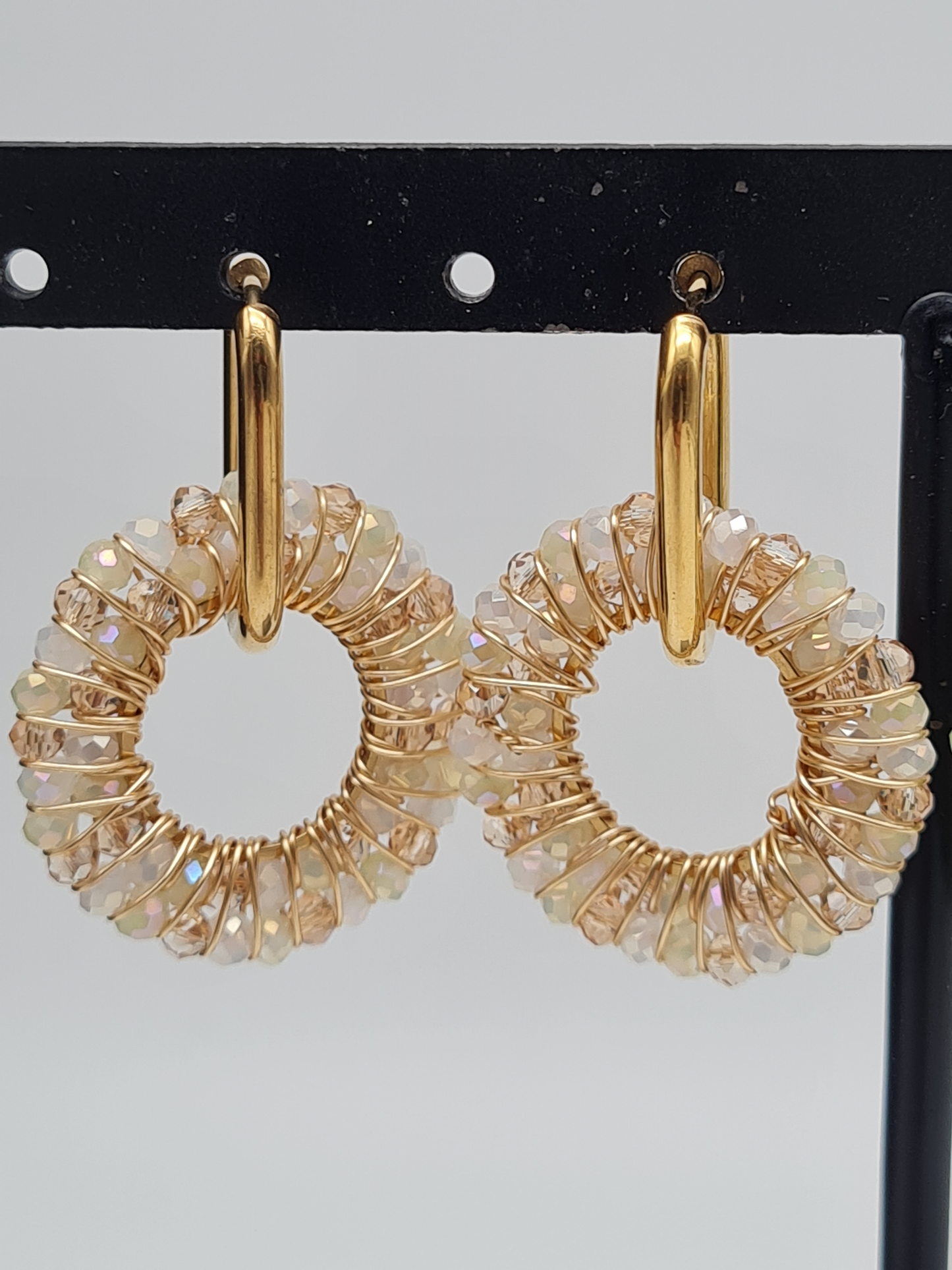 Wauw Ohrhänger Ohrringe Creolen Goldfarben Rund Gold Statement Beige Nickelfrei Hellgrün