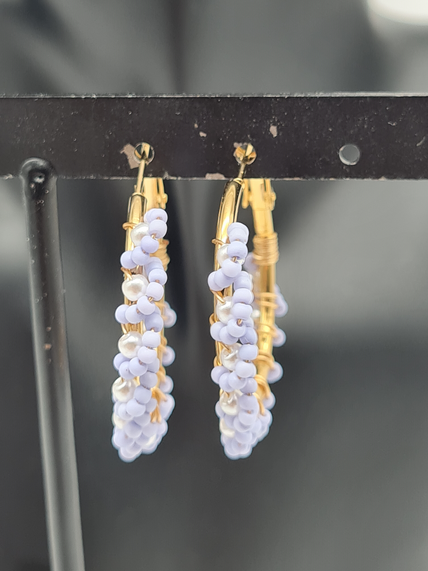 Wauw Ohrhänger Ohrringe Creolen Goldfarben Rund Gold Statement Lavendel Nickelfrei Bunt
