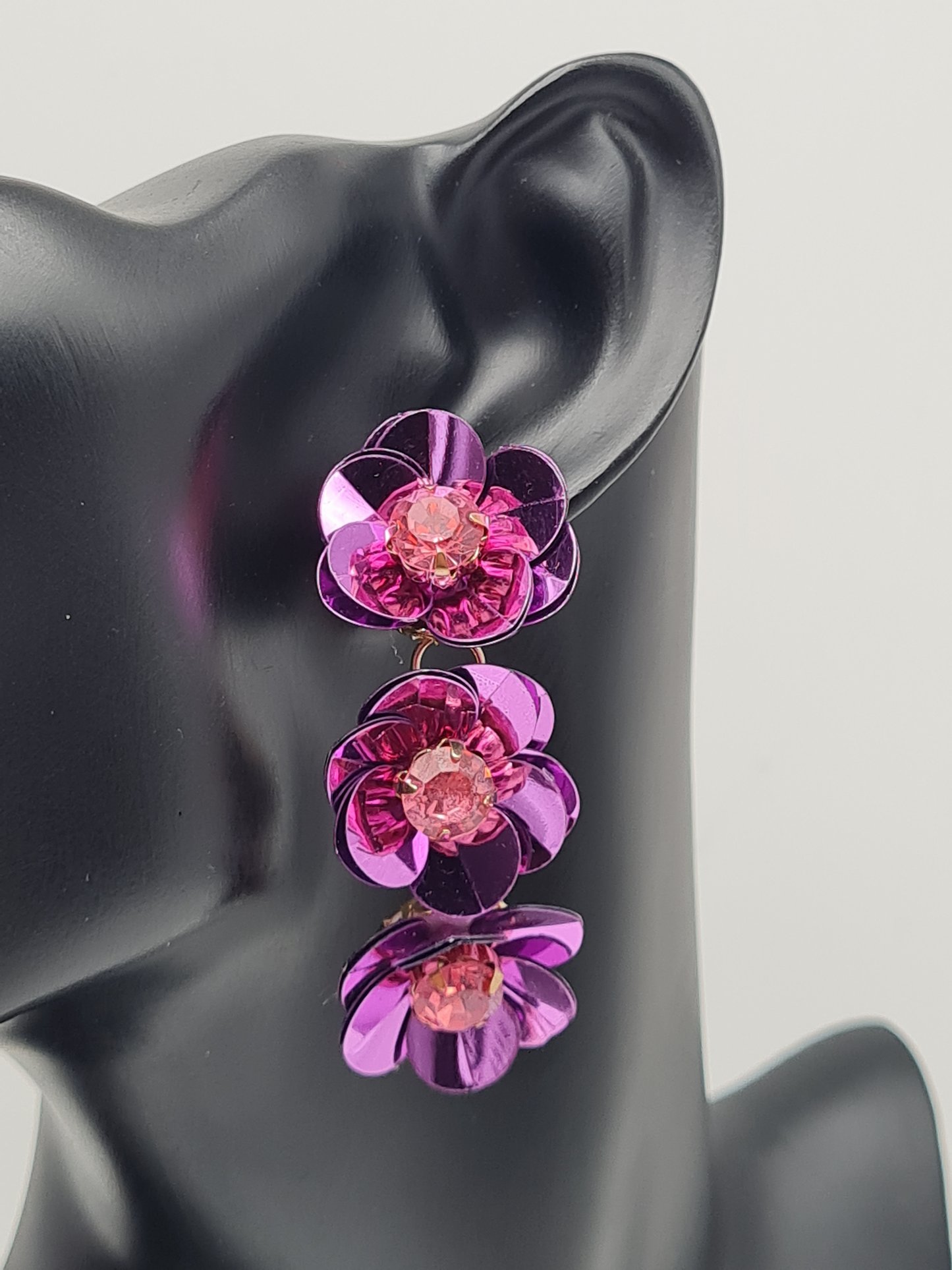 Yehwang Ohrhänger Blumen hänger Türkis rosa Pink weiss strass nickelfrei