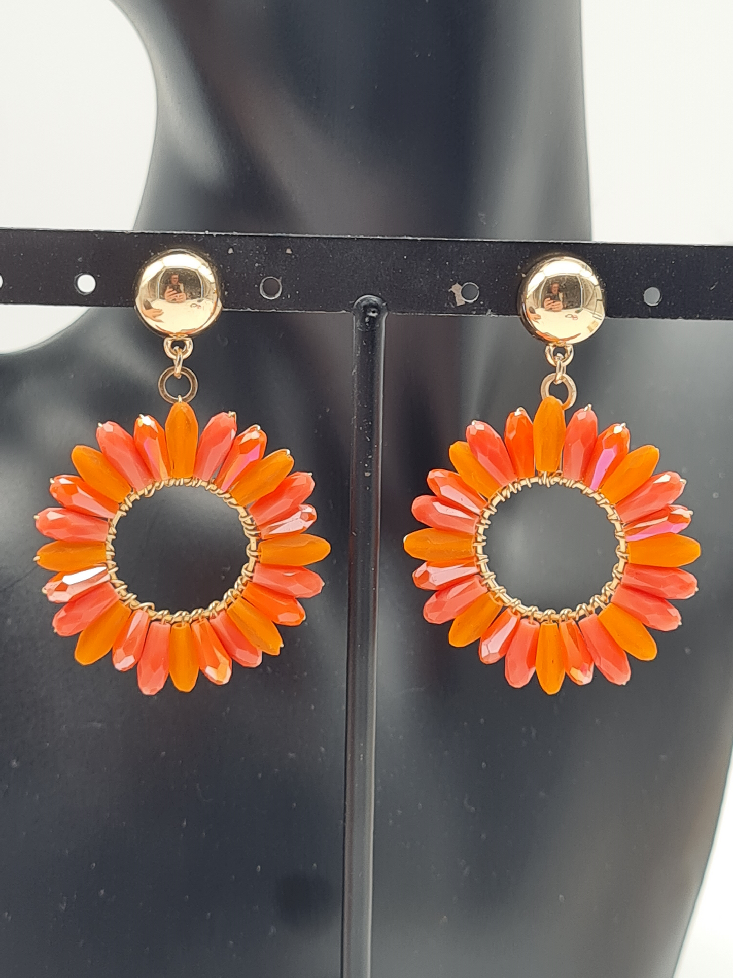 Yehwang Ohrhänger Mandarin Blumen Crystal nickelfrei orange