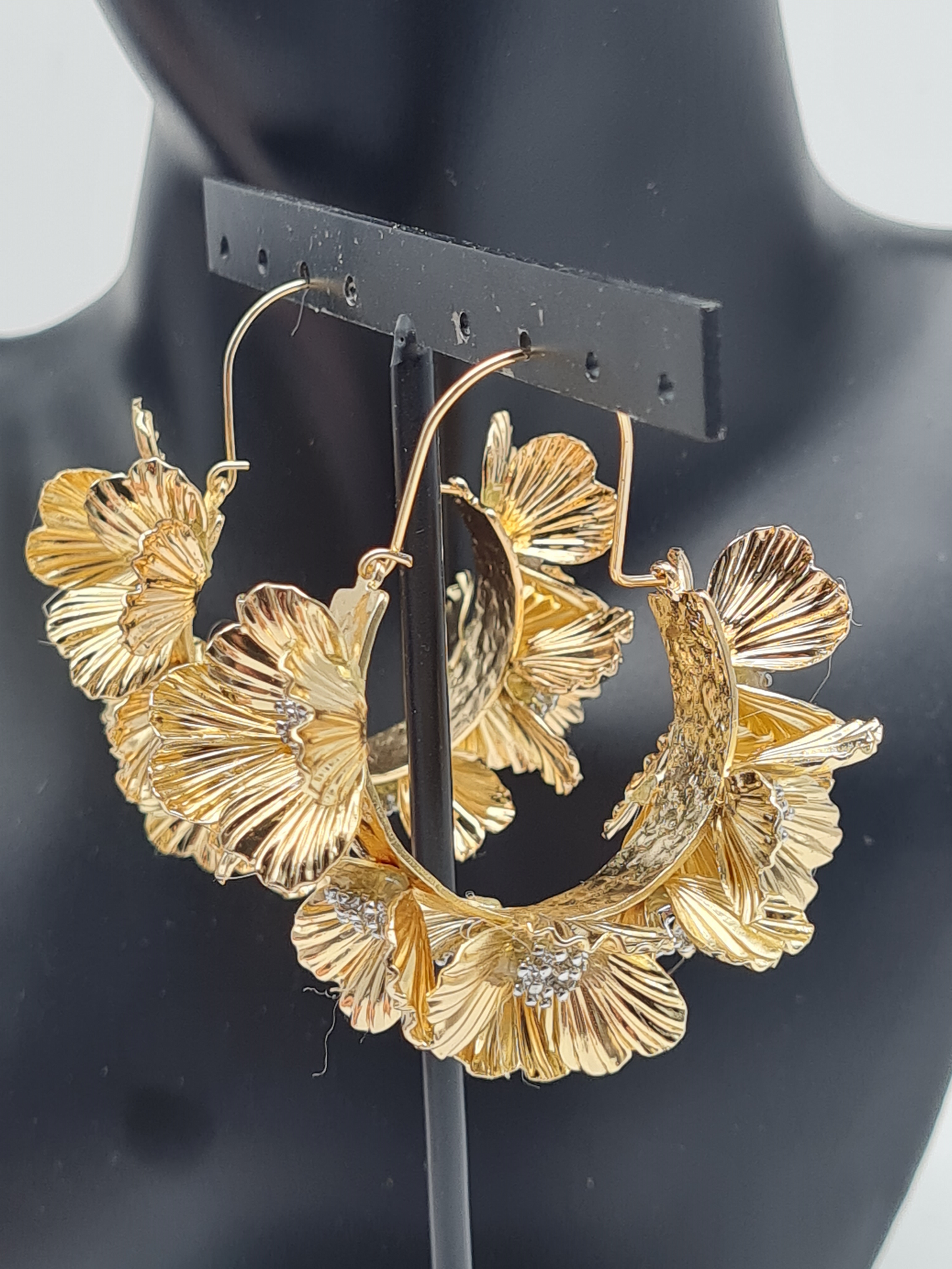 Yehwang Creolen groß Goldfarben Blumen silberfarben nickelfrei Statement