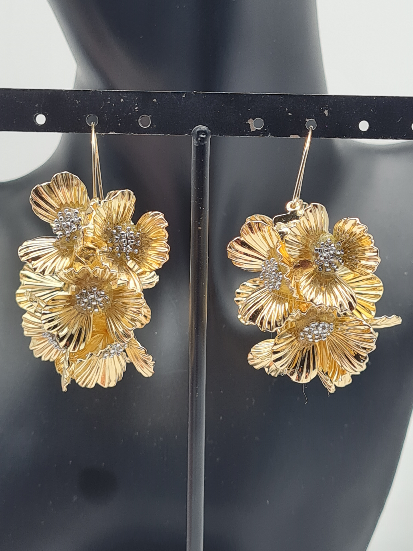 Yehwang Creolen groß Goldfarben Blumen silberfarben nickelfrei Statement