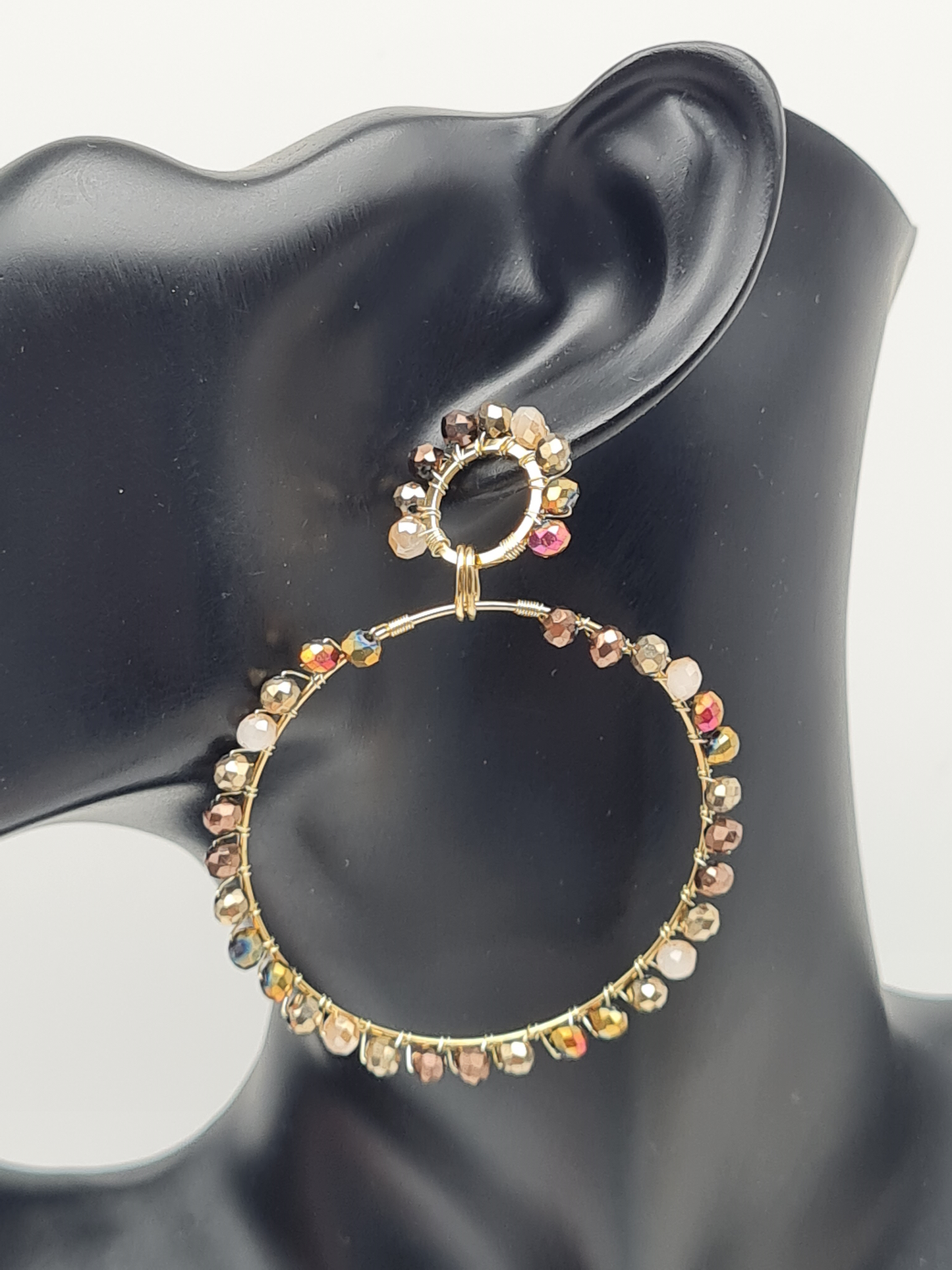 Yehwang Ohrhänger Großer Ring Crystal Beige Naturtöne nickelfrei