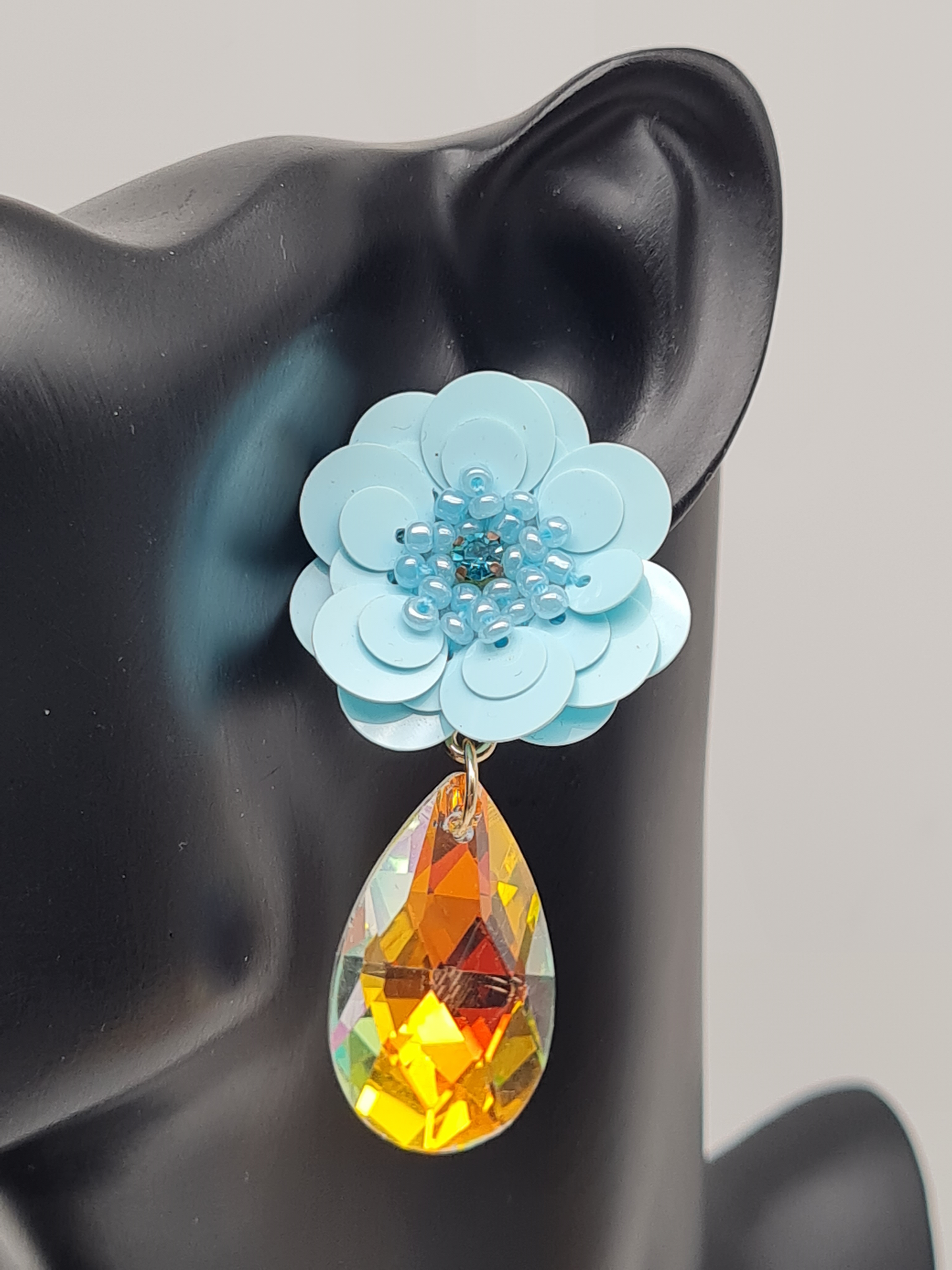 Yehwang Ohrhänger Blumen Anhänger Weiß Hellblau Goldfarben nickelfrei
