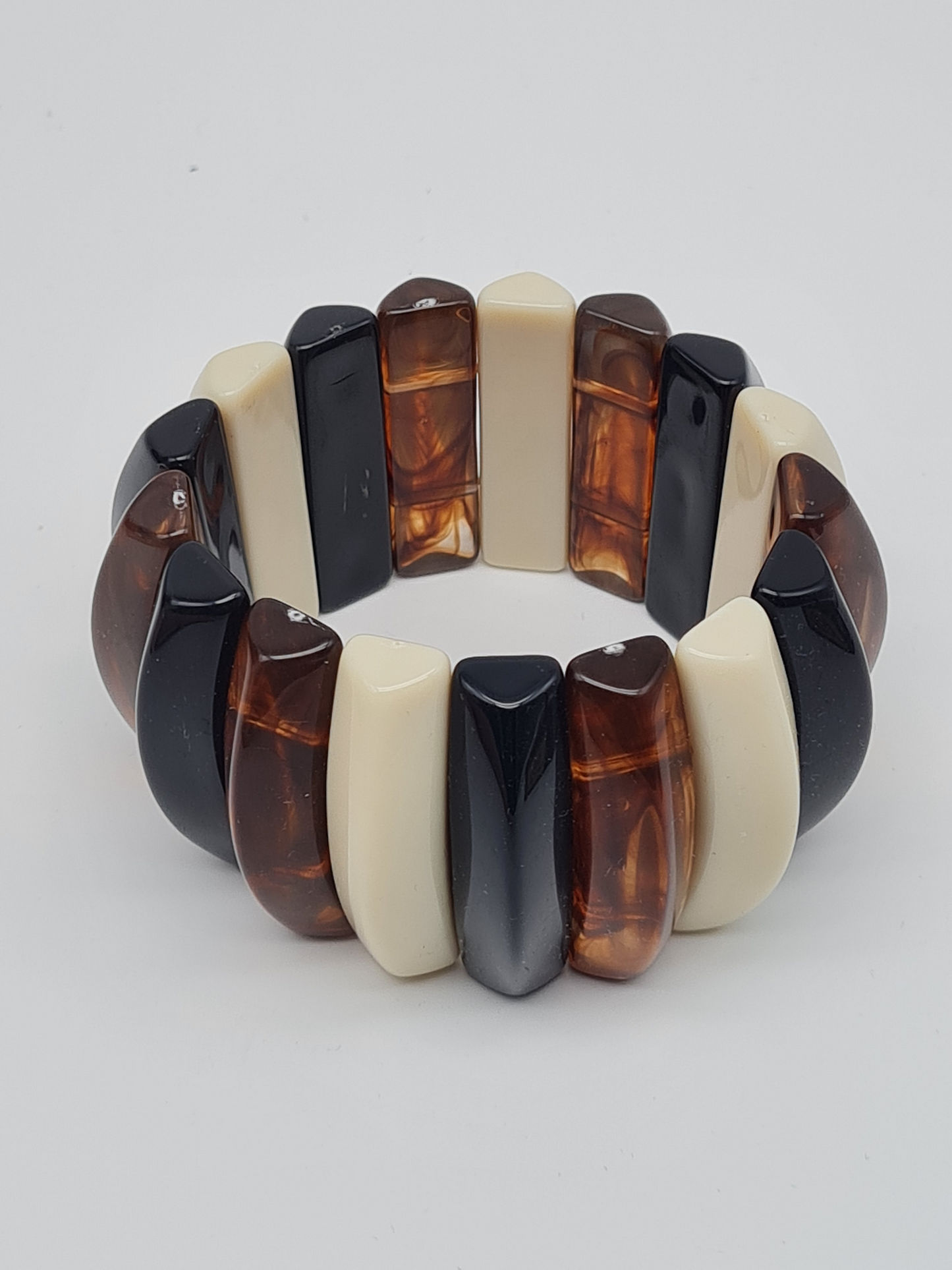 Armband elastisch Retro nickelfrei Acryl Braun schwarz creme Rauchbraun