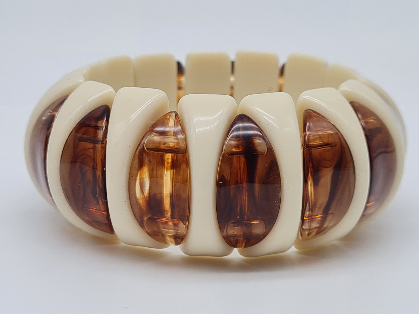Armband elastisch Retro nickelfrei Acryl Braun schwarz creme Rauchbraun