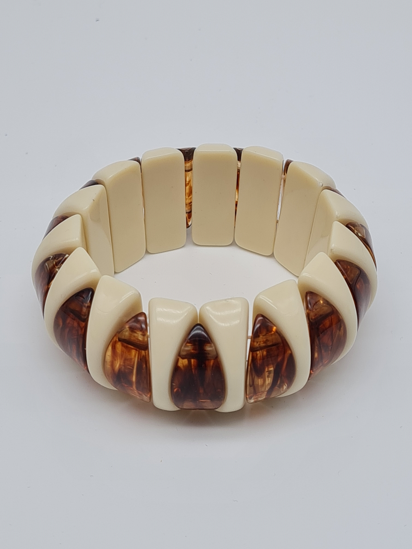 Armband elastisch Retro nickelfrei Acryl Braun schwarz creme Rauchbraun