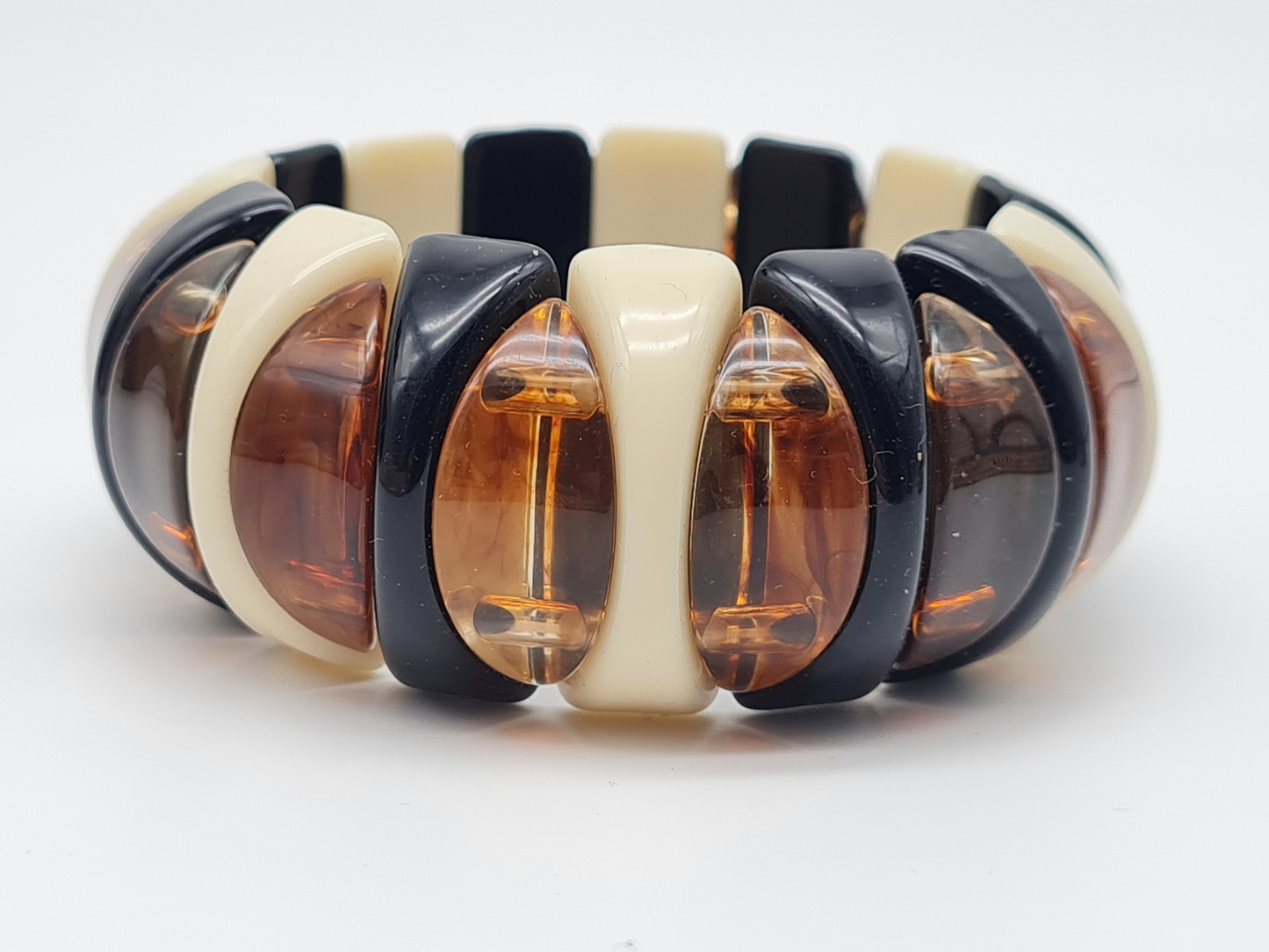 Armband elastisch Retro nickelfrei Acryl Braun schwarz creme Rauchbraun