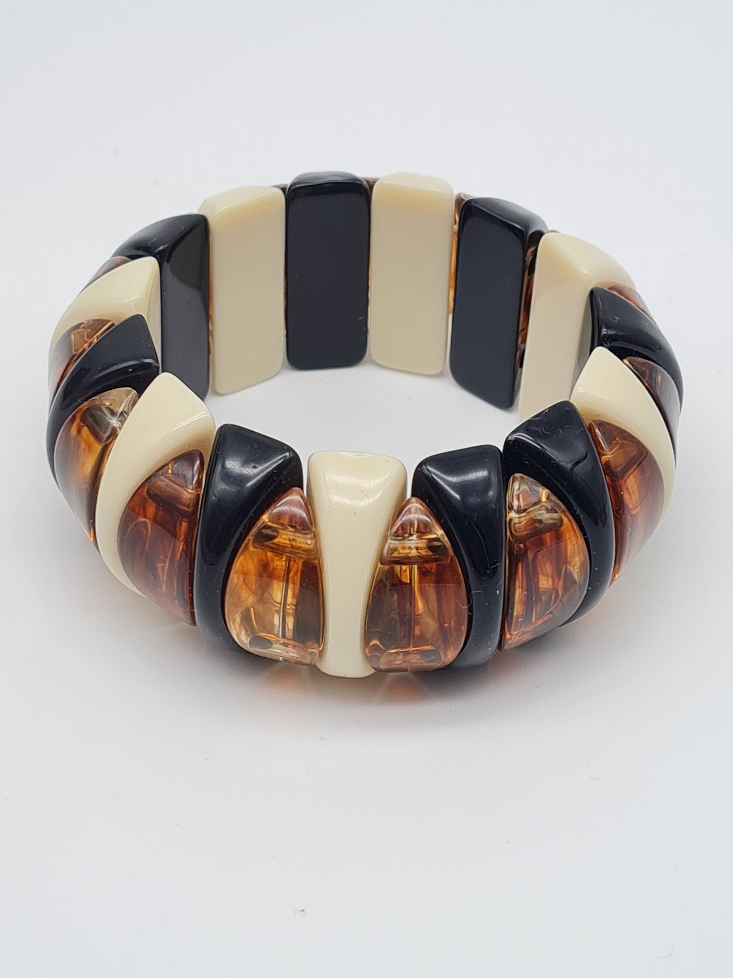 Armband elastisch Retro nickelfrei Acryl Braun schwarz creme Rauchbraun