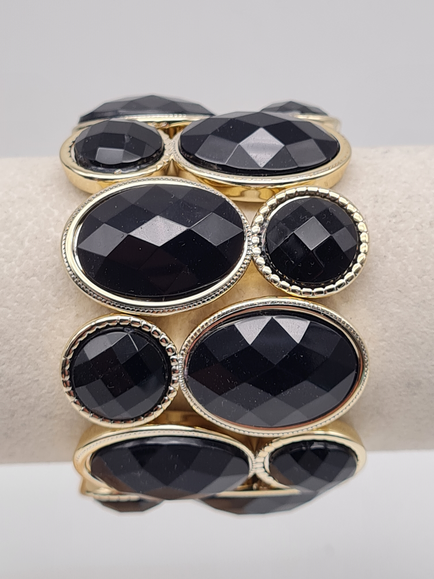 Yehwang Stretch Armband Schwarz Goldfarben Nickelfrei Breit