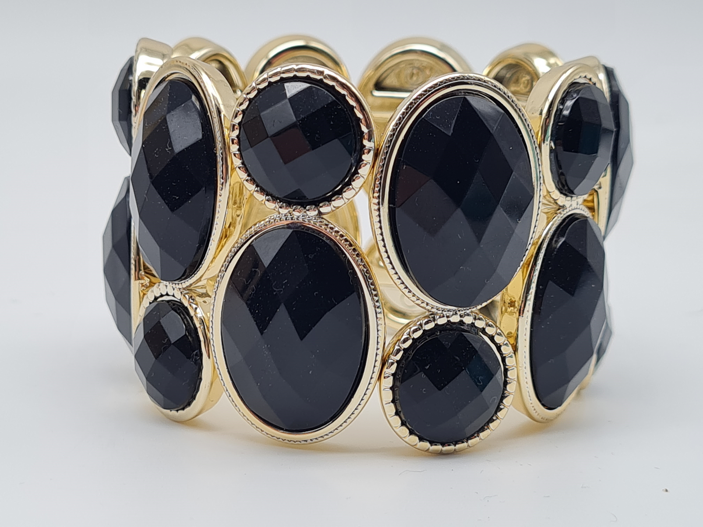 Yehwang Stretch Armband Schwarz Goldfarben Nickelfrei Breit