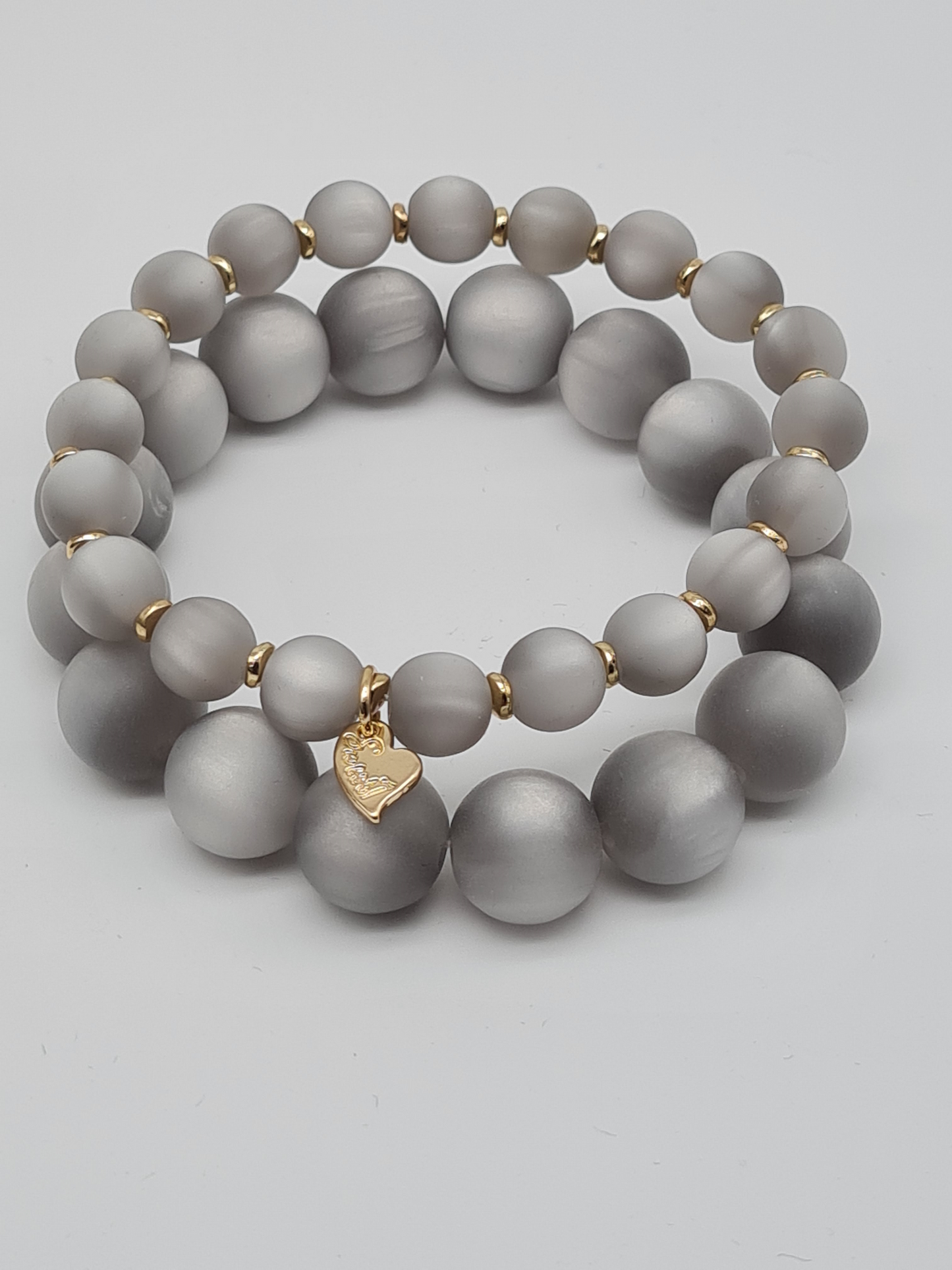 Sweet7 Doppel-Armband nickelfrei Graue Space Beads Modern Elegant
