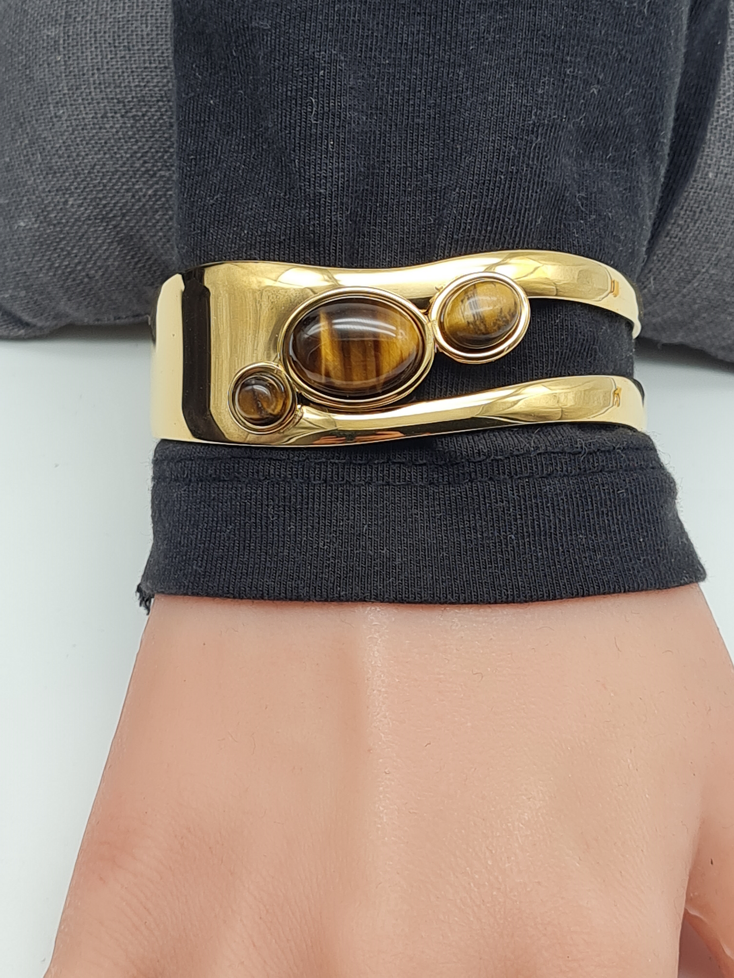 Yehwang Armreif goldfarben Perlmutt Braun Nickelfrei Trend kominierbar