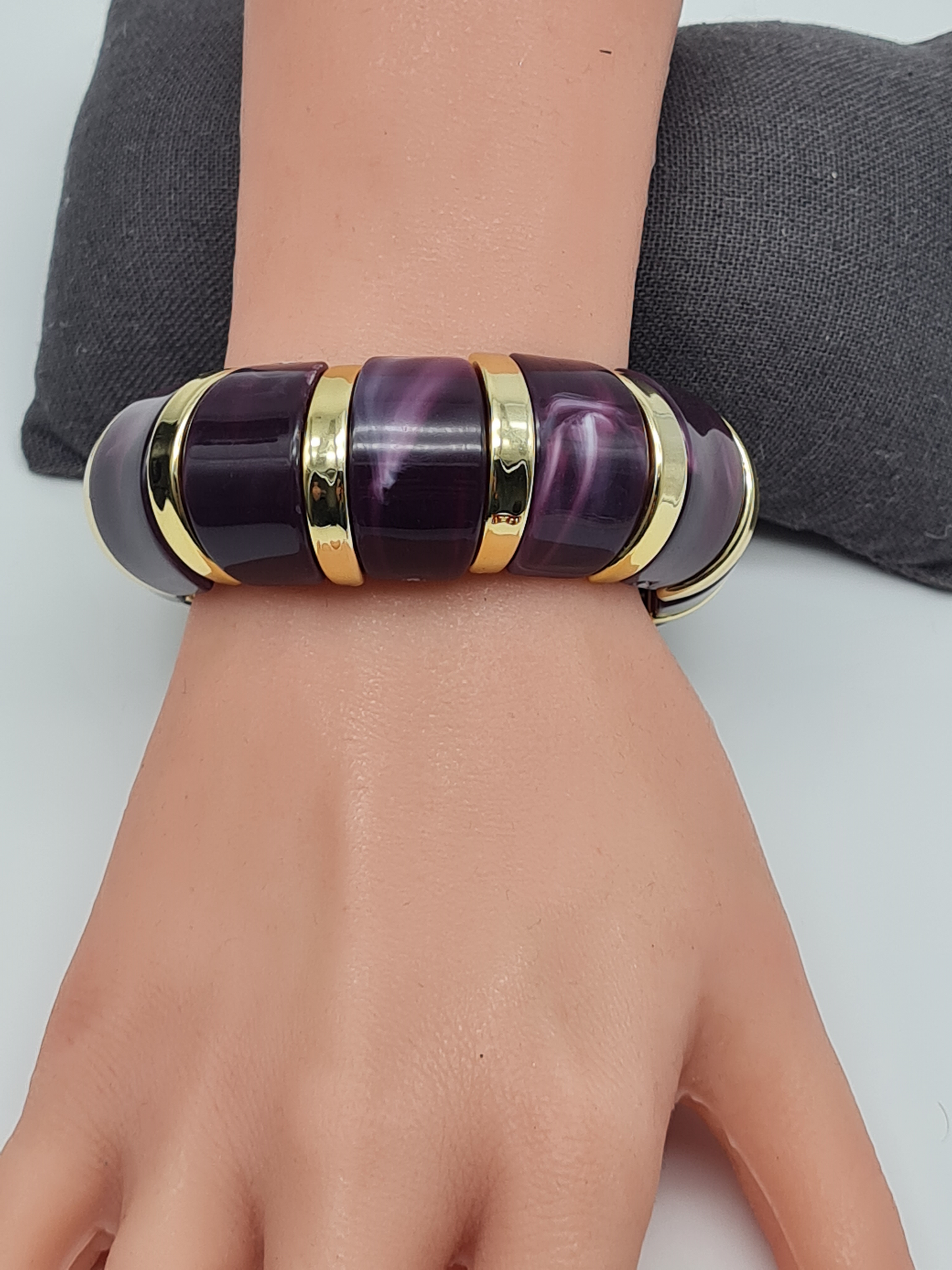 Cosmos Stretch ArmbÀnder Goldfarben mit Schwarz Pink oder Lila Marmor Look Nickelfrei