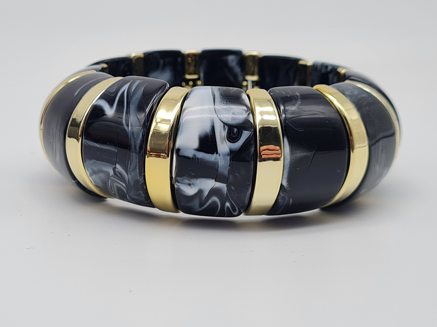 Cosmos Stretch ArmbÀnder Goldfarben mit Schwarz Pink oder Lila Marmor Look Nickelfrei