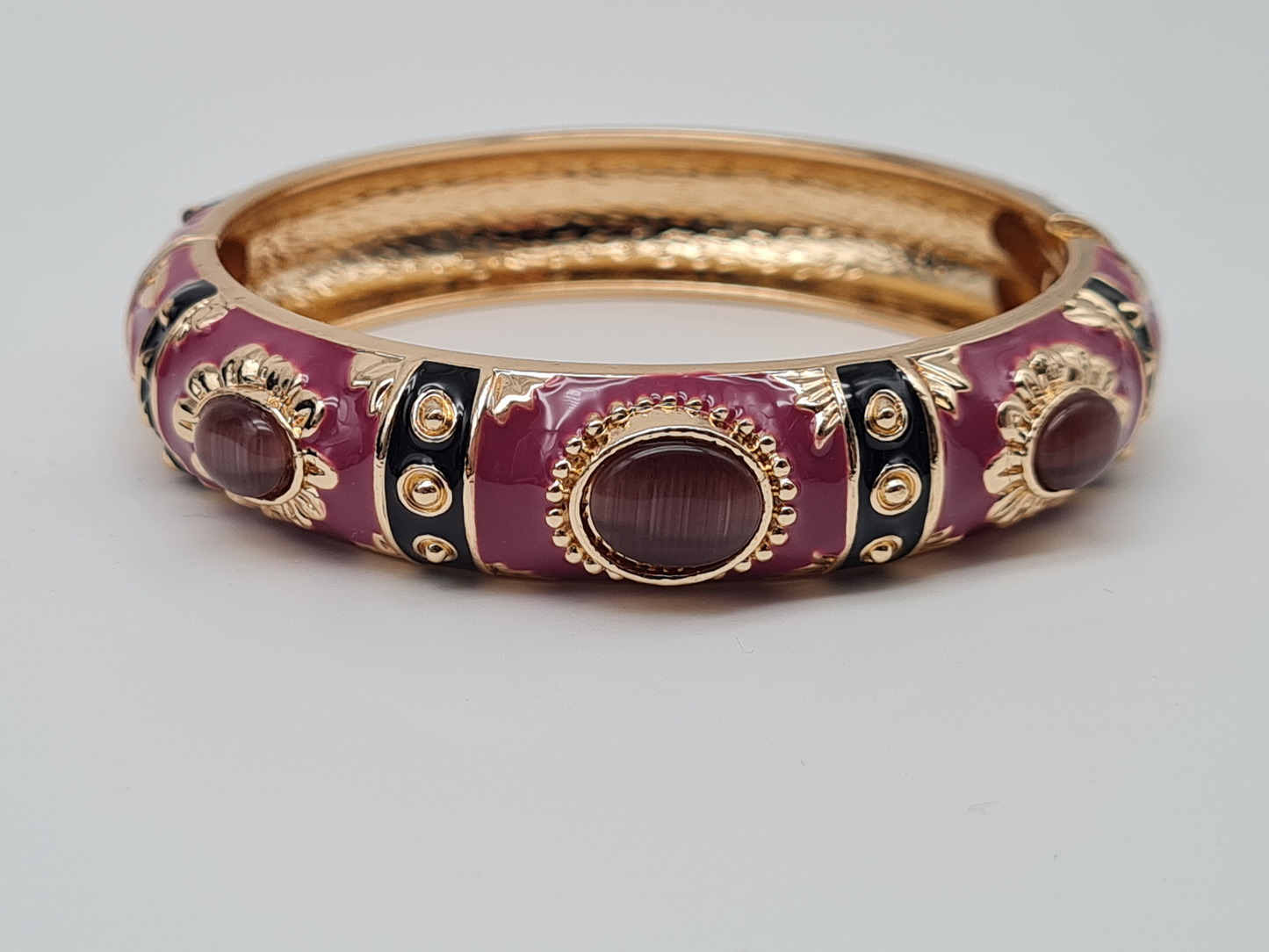 Cosmos Klapp-Armband Schwarz Goldfarben Lila herz Zebra Nickelfrei
