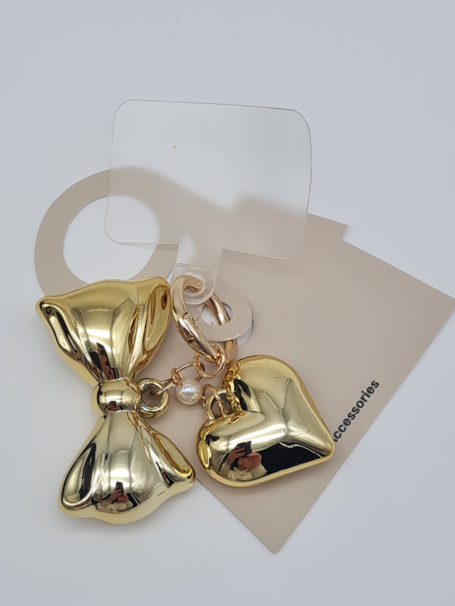 Yehwang Accessoire-Anhänger Schleife Perle Herz - Goldfarben
